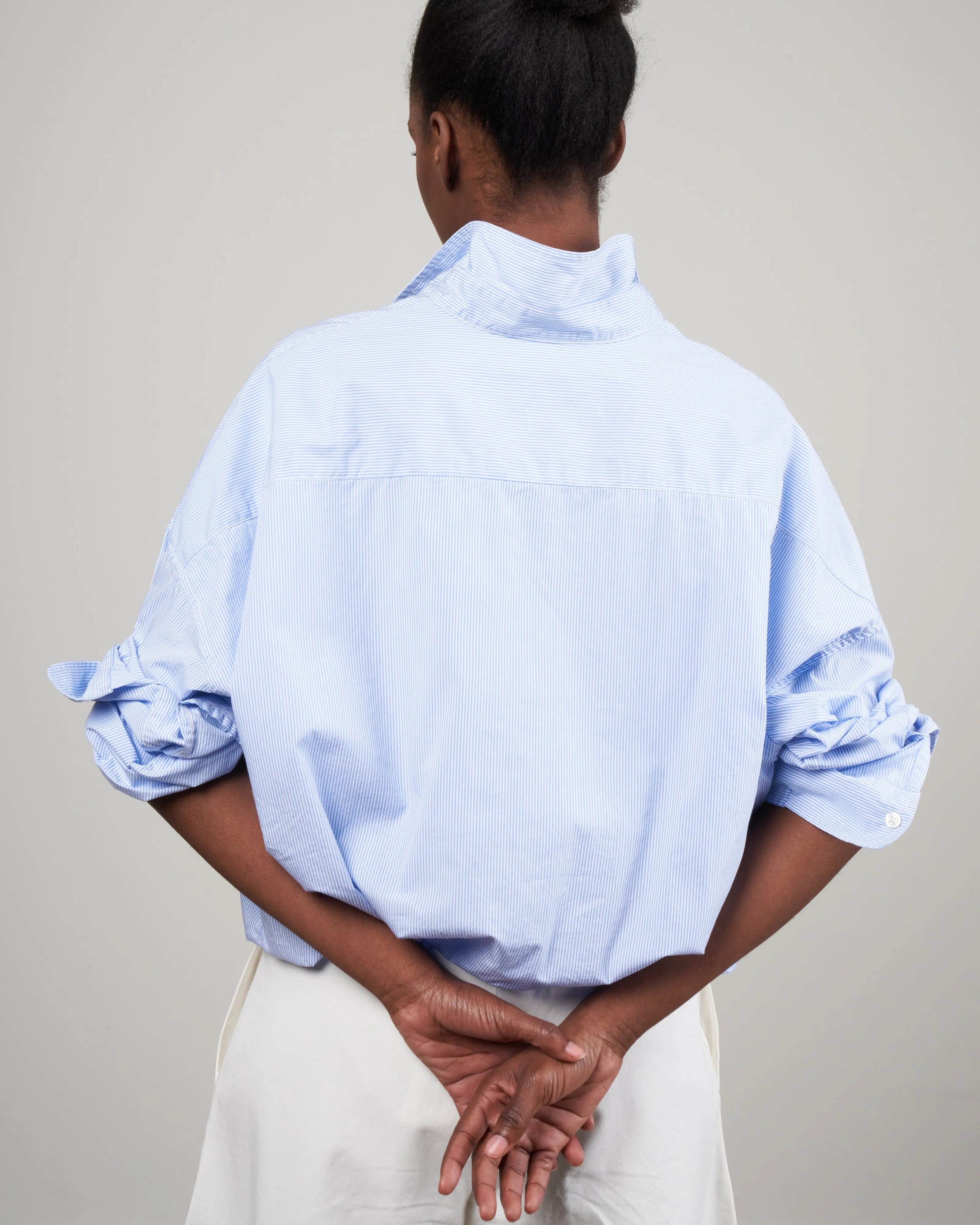 gathered hem shirt - light blue pinstripe