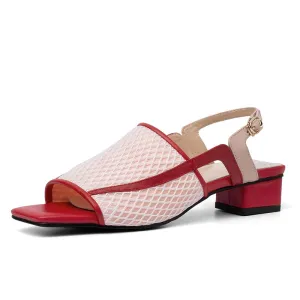 Genuine Leather Summer Party Elegant Women Shoes Air Mesh Woman Chunky Heel Sandals Shoes Woman