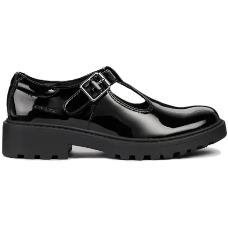 Geox Casey Patent T Bar Buckle School Shoe