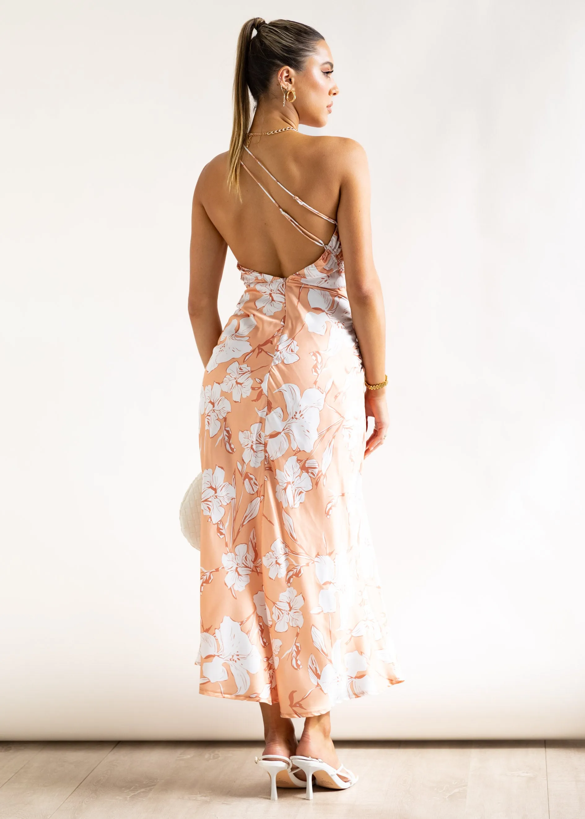 Gertie Midi Dress - Peach Flowers