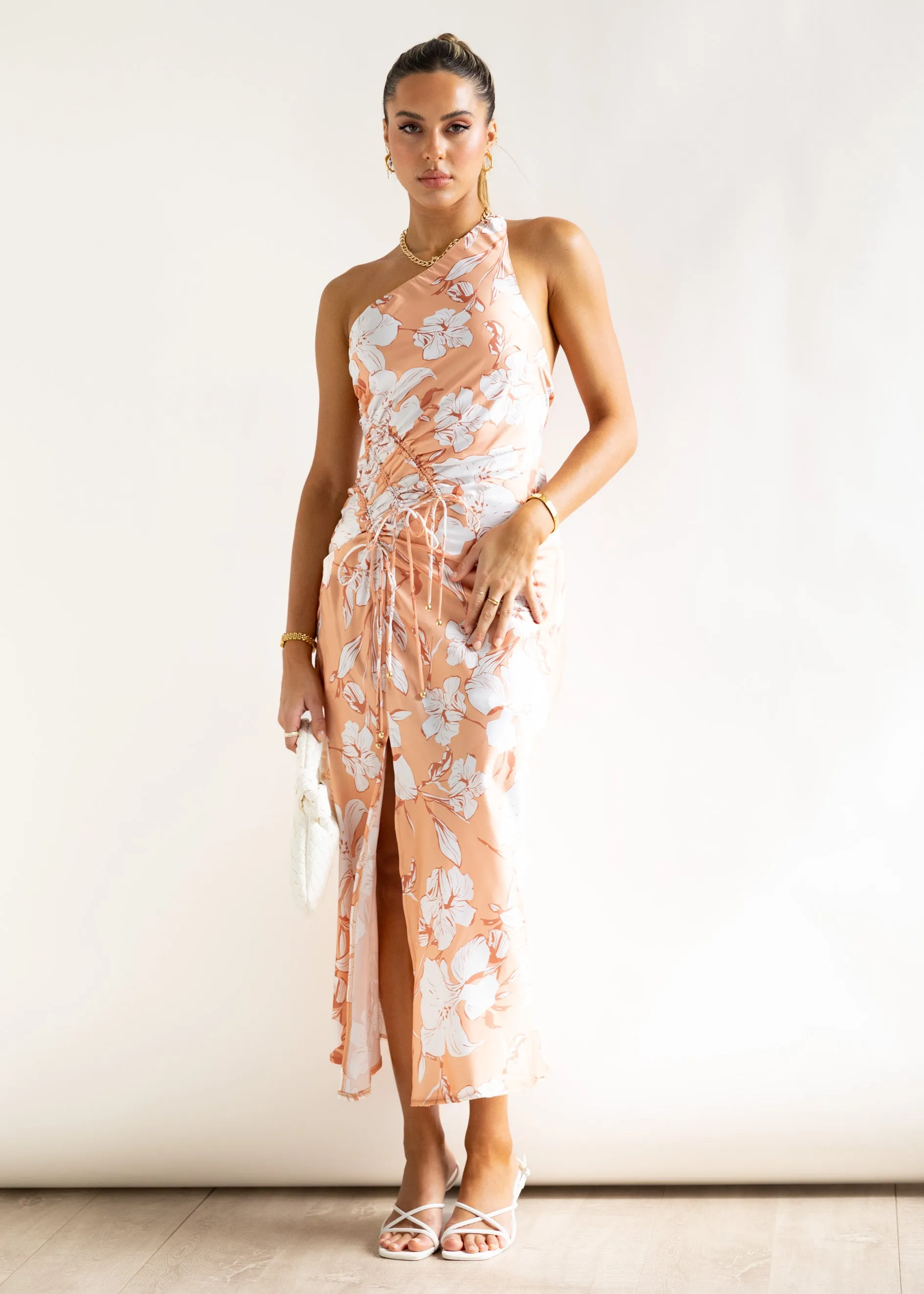 Gertie Midi Dress - Peach Flowers