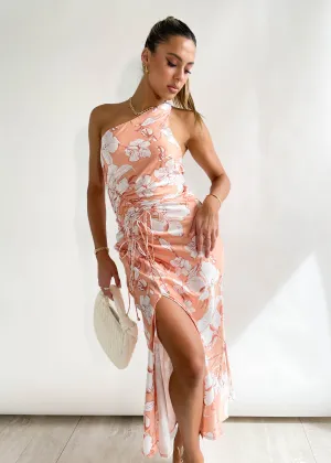 Gertie Midi Dress - Peach Flowers