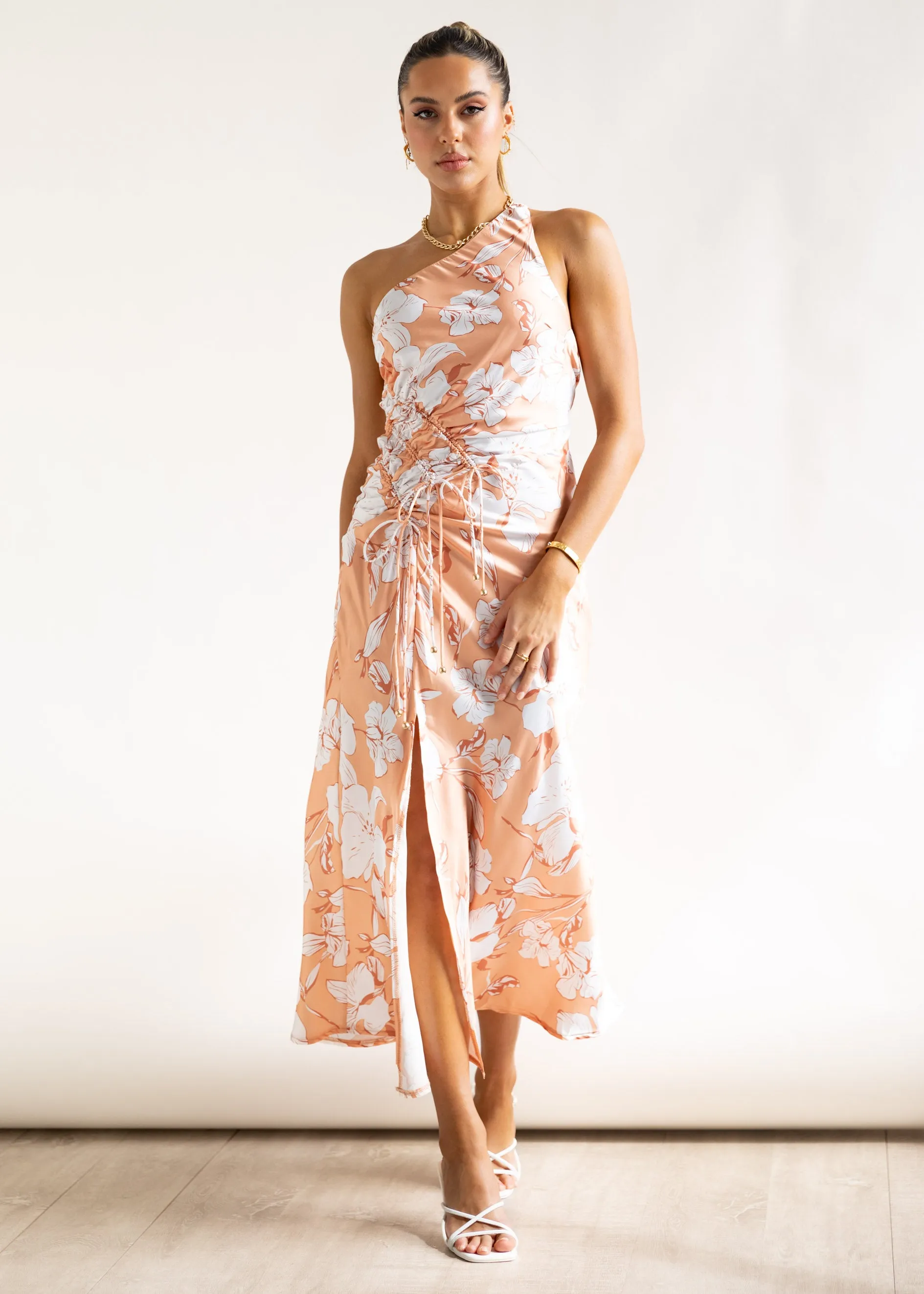 Gertie Midi Dress - Peach Flowers