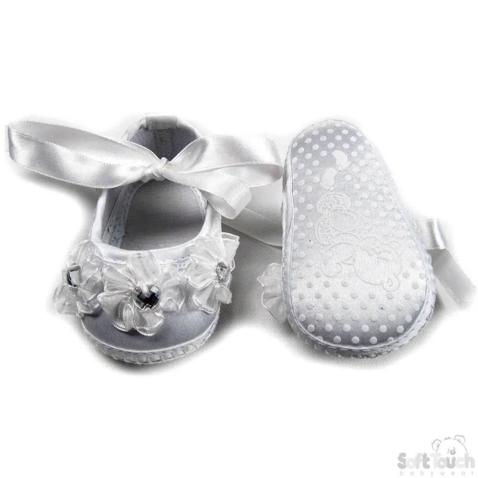 GIRLS SATIN CHRISTENING SHOES: B96-CR