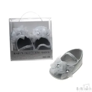 GIRLS SATIN CHRISTENING SHOES: B98-W