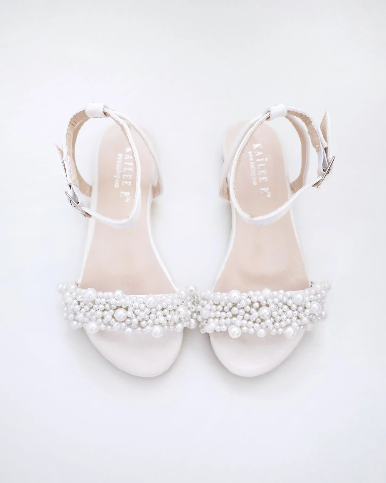 Girls Satin Evening Flat Sandal with Perla Applique
