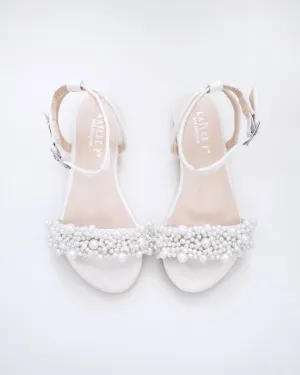 Girls Satin Evening Flat Sandal with Perla Applique