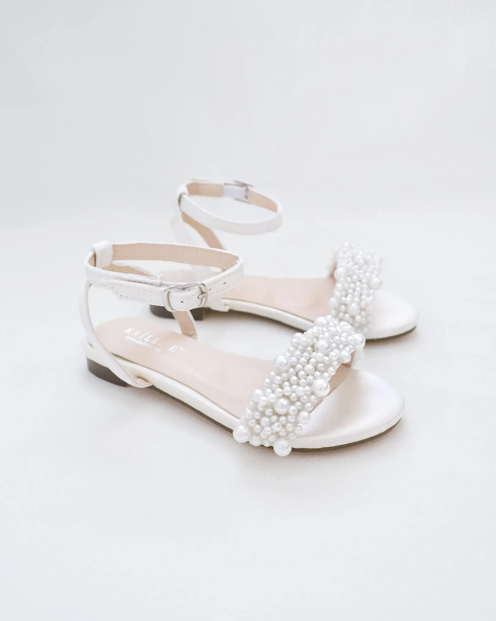 Girls Satin Evening Flat Sandal with Perla Applique