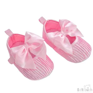 Girls Wrinkled Satin Shoes W/Velcro Fastener & Large Satin Bow: B2226-P