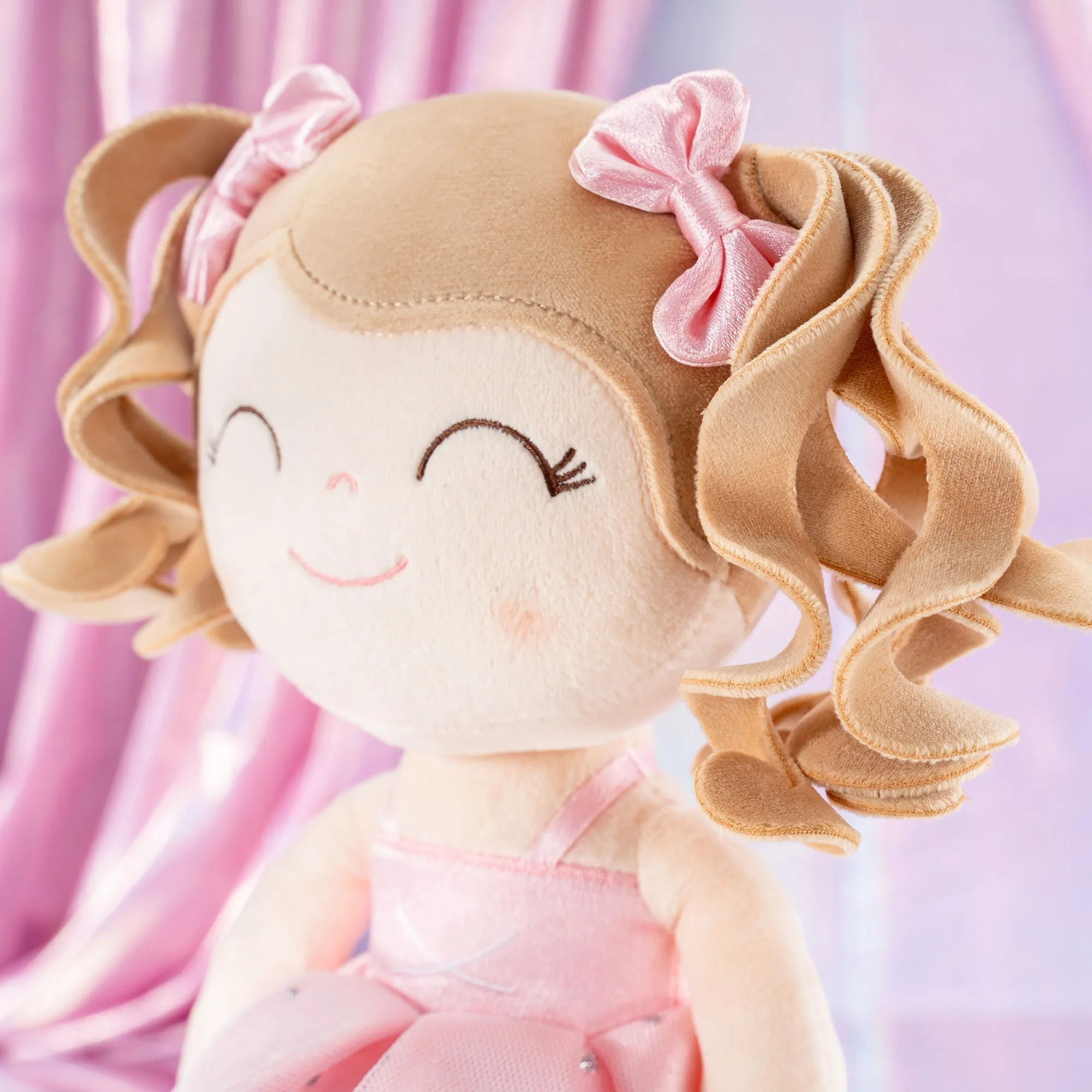 Gloveleya 14-inch Plush Dolls Curly Ballerina Series Peach Ballet Dream