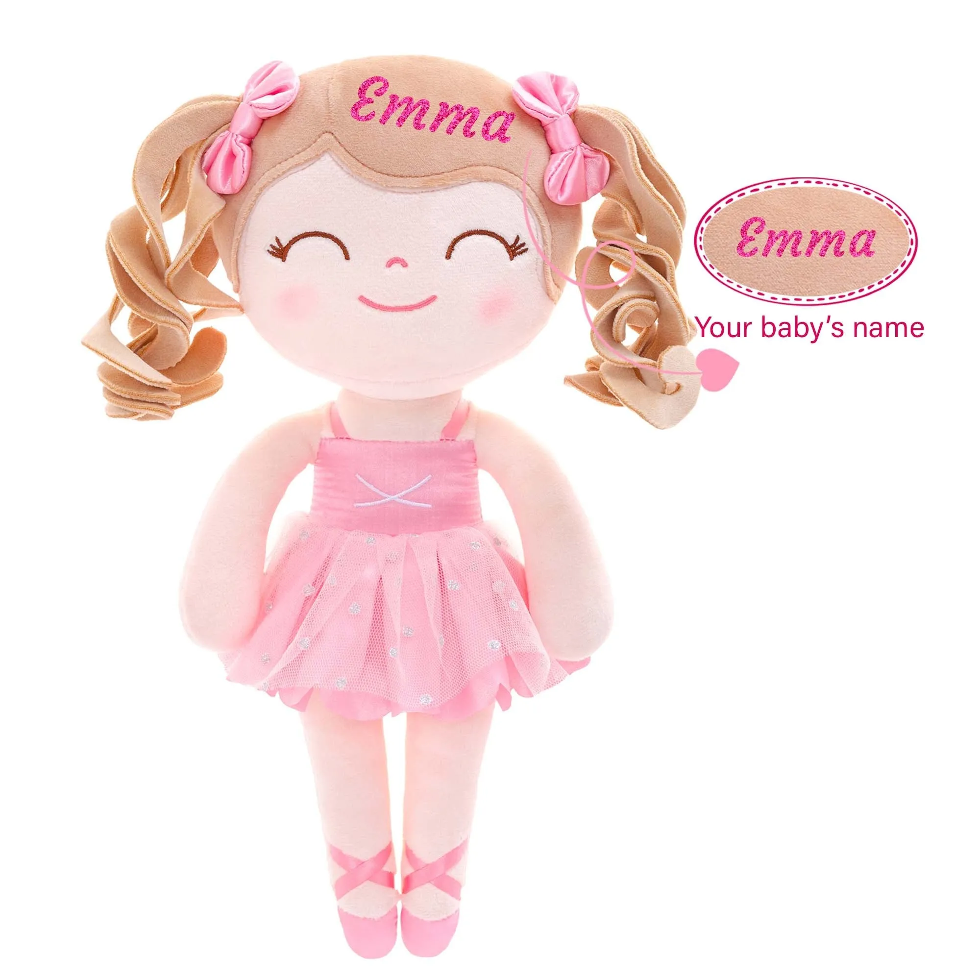 Gloveleya 14-inch Plush Dolls Curly Ballerina Series Peach Ballet Dream
