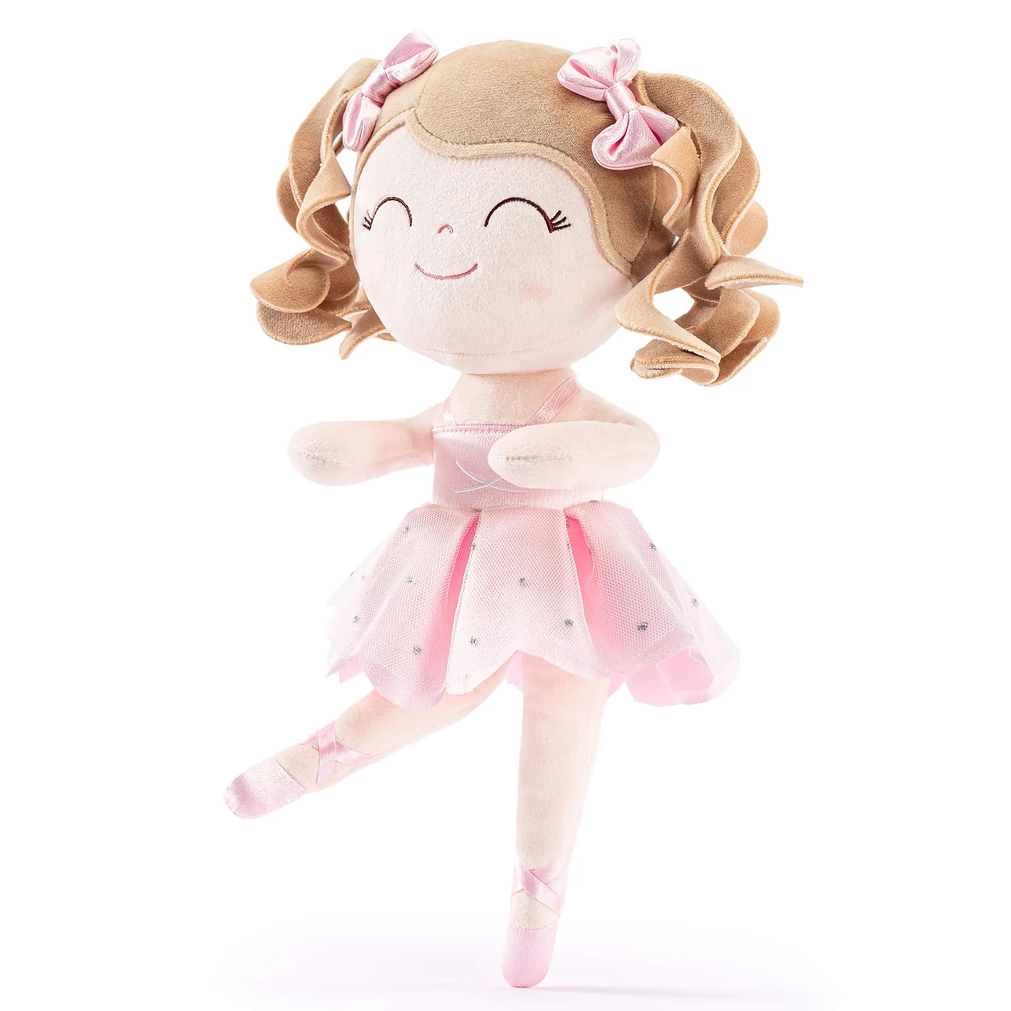 Gloveleya 14-inch Plush Dolls Curly Ballerina Series Peach Ballet Dream