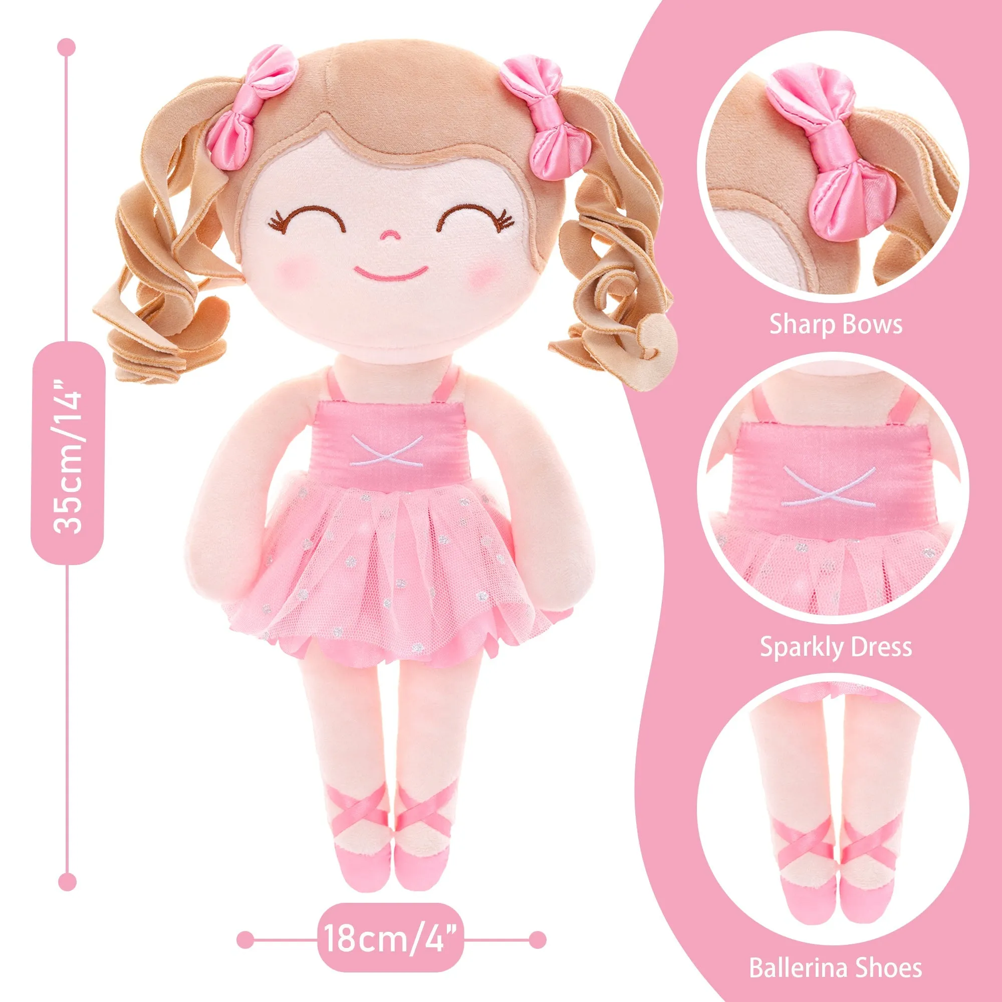 Gloveleya 14-inch Plush Dolls Curly Ballerina Series Peach Ballet Dream