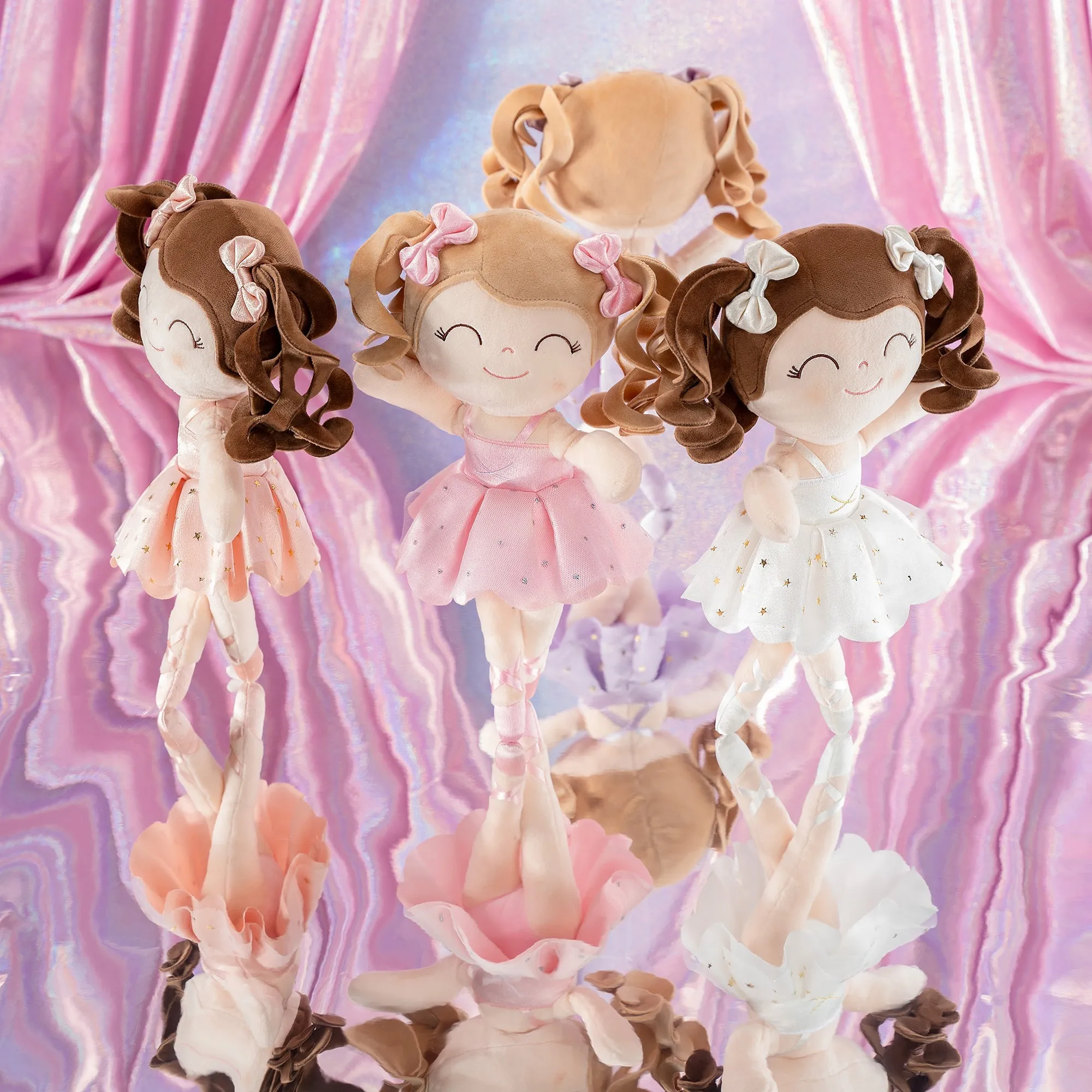 Gloveleya 14-inch Plush Dolls Curly Ballerina Series Peach Ballet Dream