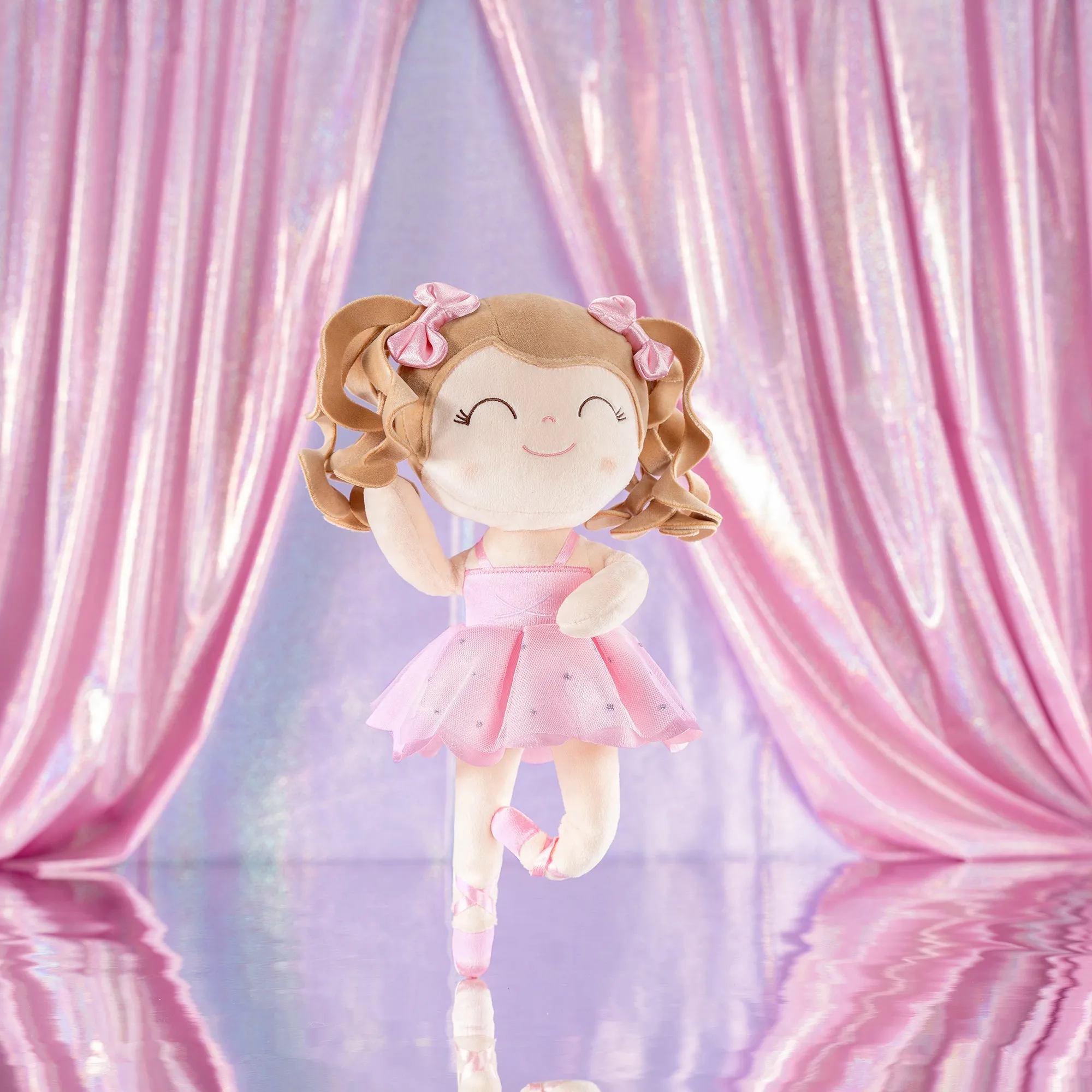 Gloveleya 14-inch Plush Dolls Curly Ballerina Series Peach Ballet Dream