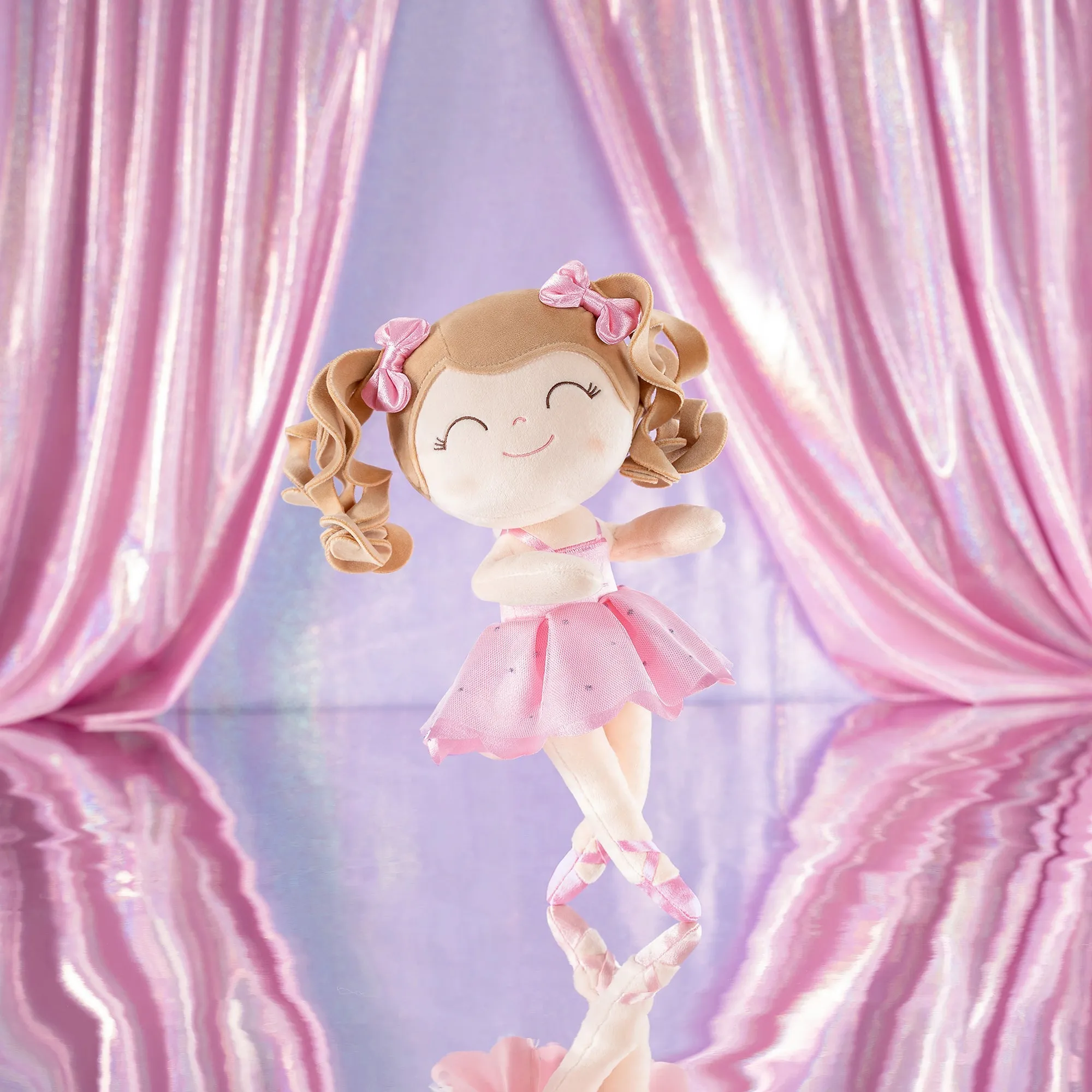 Gloveleya 14-inch Plush Dolls Curly Ballerina Series Peach Ballet Dream