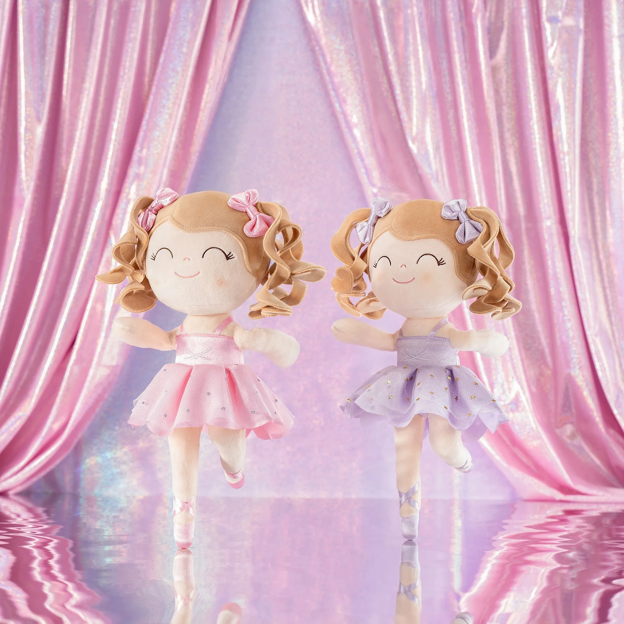 Gloveleya 14-inch Plush Dolls Curly Ballerina Series Peach Ballet Dream