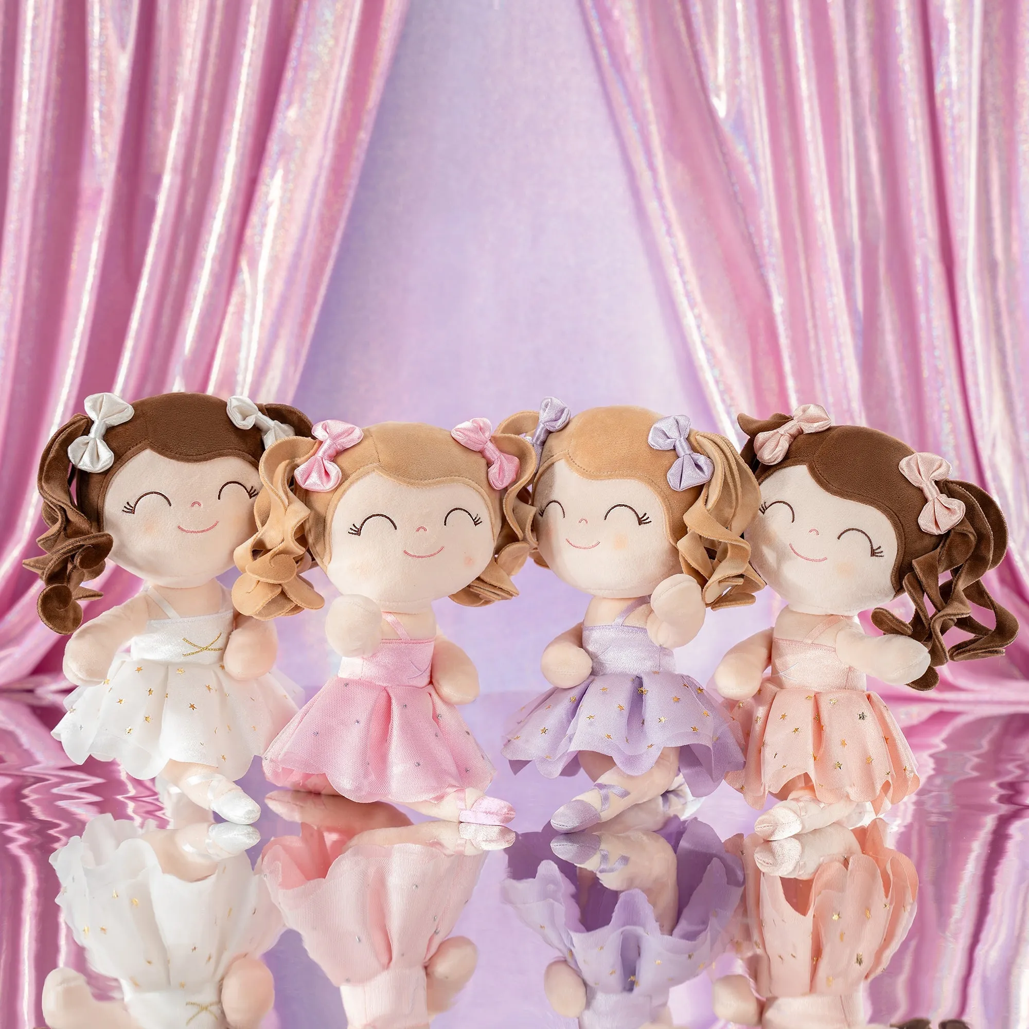 Gloveleya 14-inch Plush Dolls Curly Ballerina Series Tanned Purple Ballet Dream