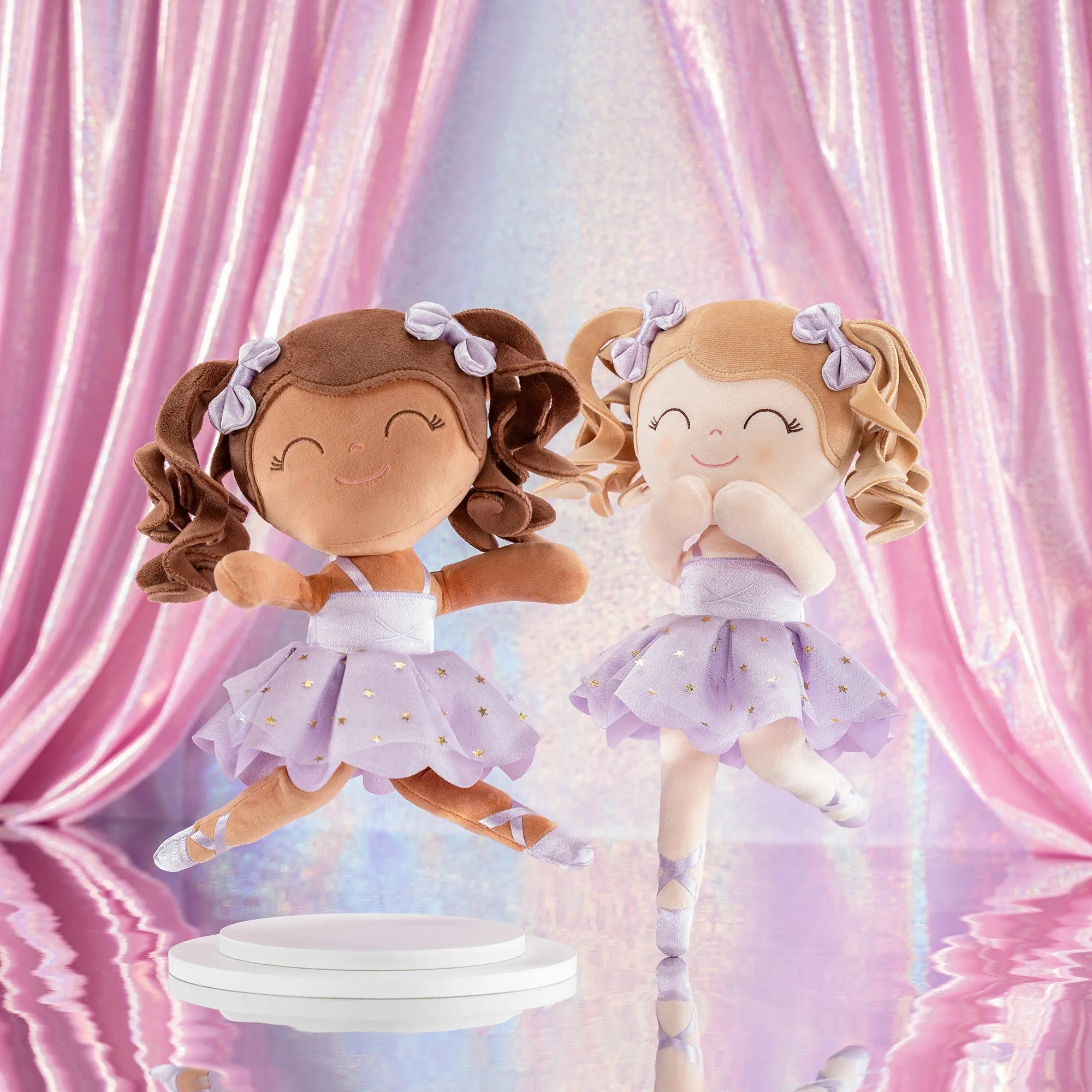 Gloveleya 14-inch Plush Dolls Curly Ballerina Series Tanned Purple Ballet Dream