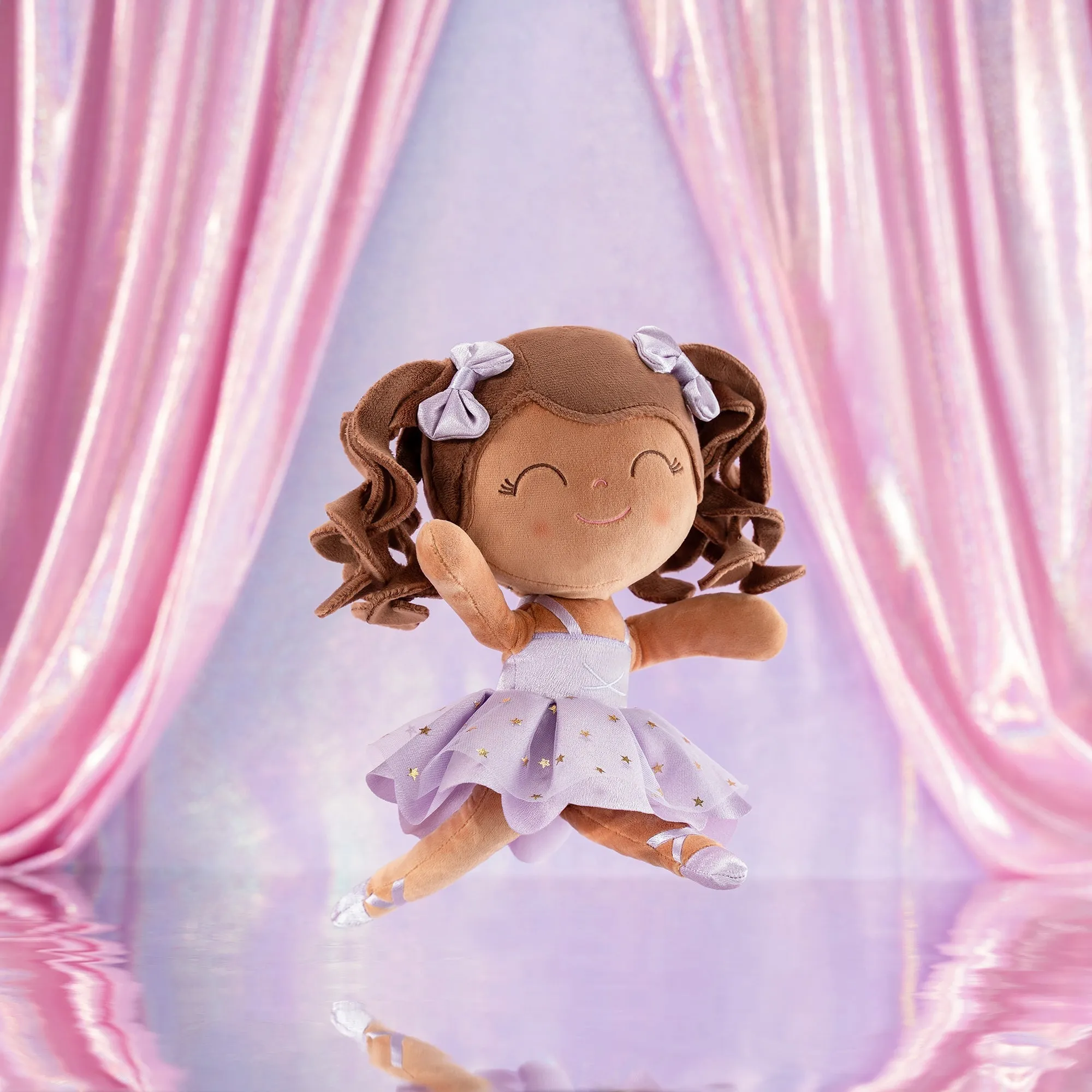 Gloveleya 14-inch Plush Dolls Curly Ballerina Series Tanned Purple Ballet Dream