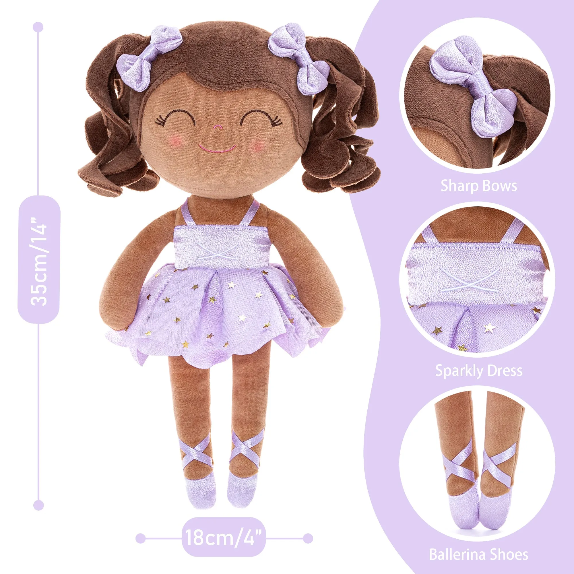 Gloveleya 14-inch Plush Dolls Curly Ballerina Series Tanned Purple Ballet Dream