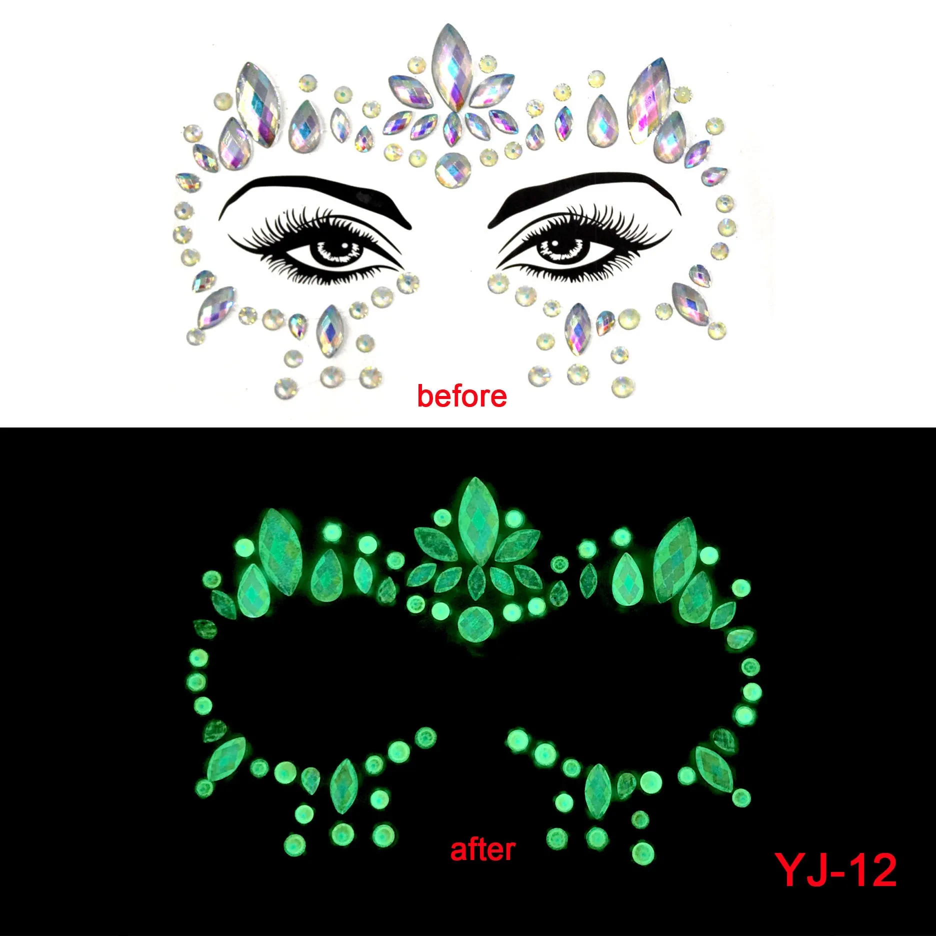 Glow In The Dark  Tattoo Gemstones Face Stickers