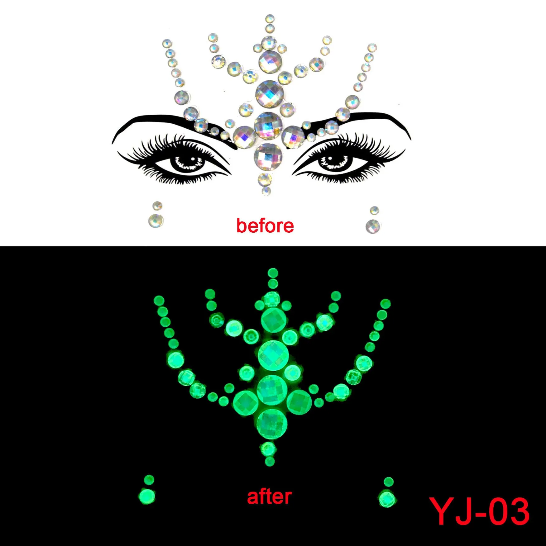 Glow In The Dark  Tattoo Gemstones Face Stickers