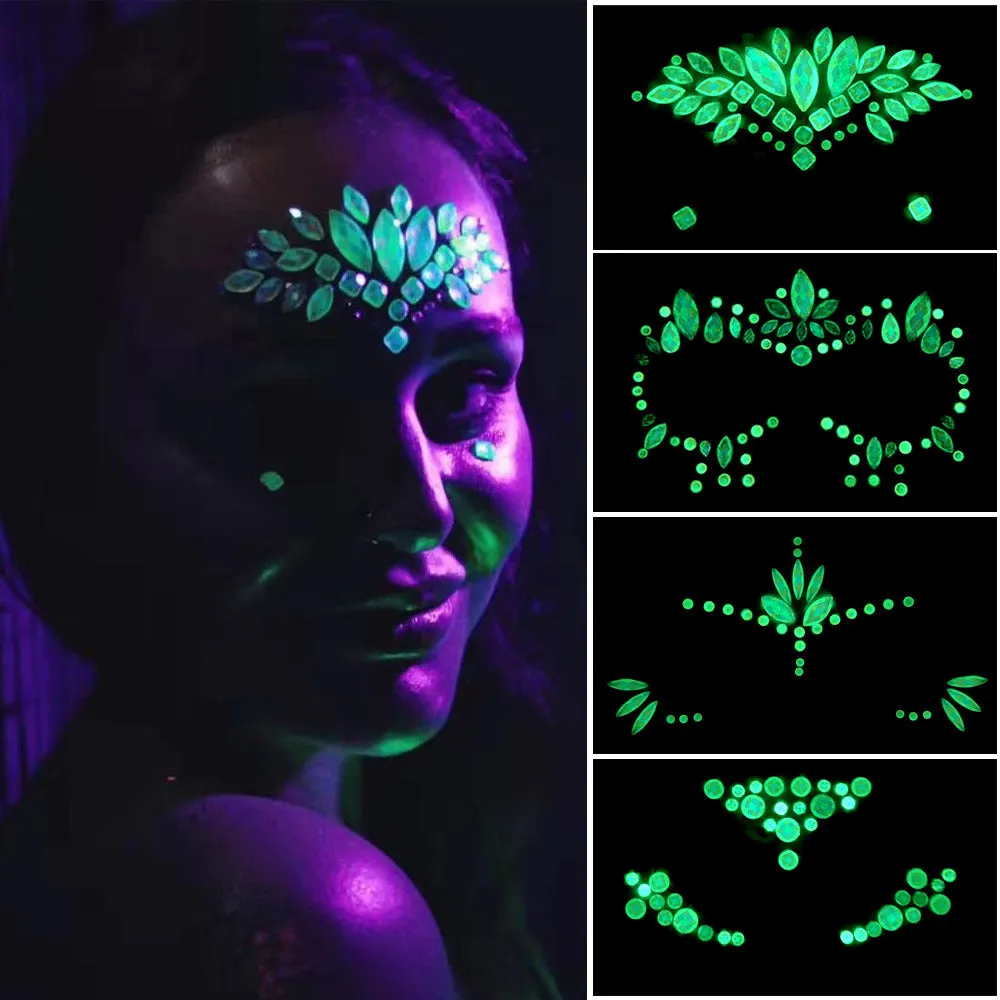 Glow In The Dark  Tattoo Gemstones Face Stickers