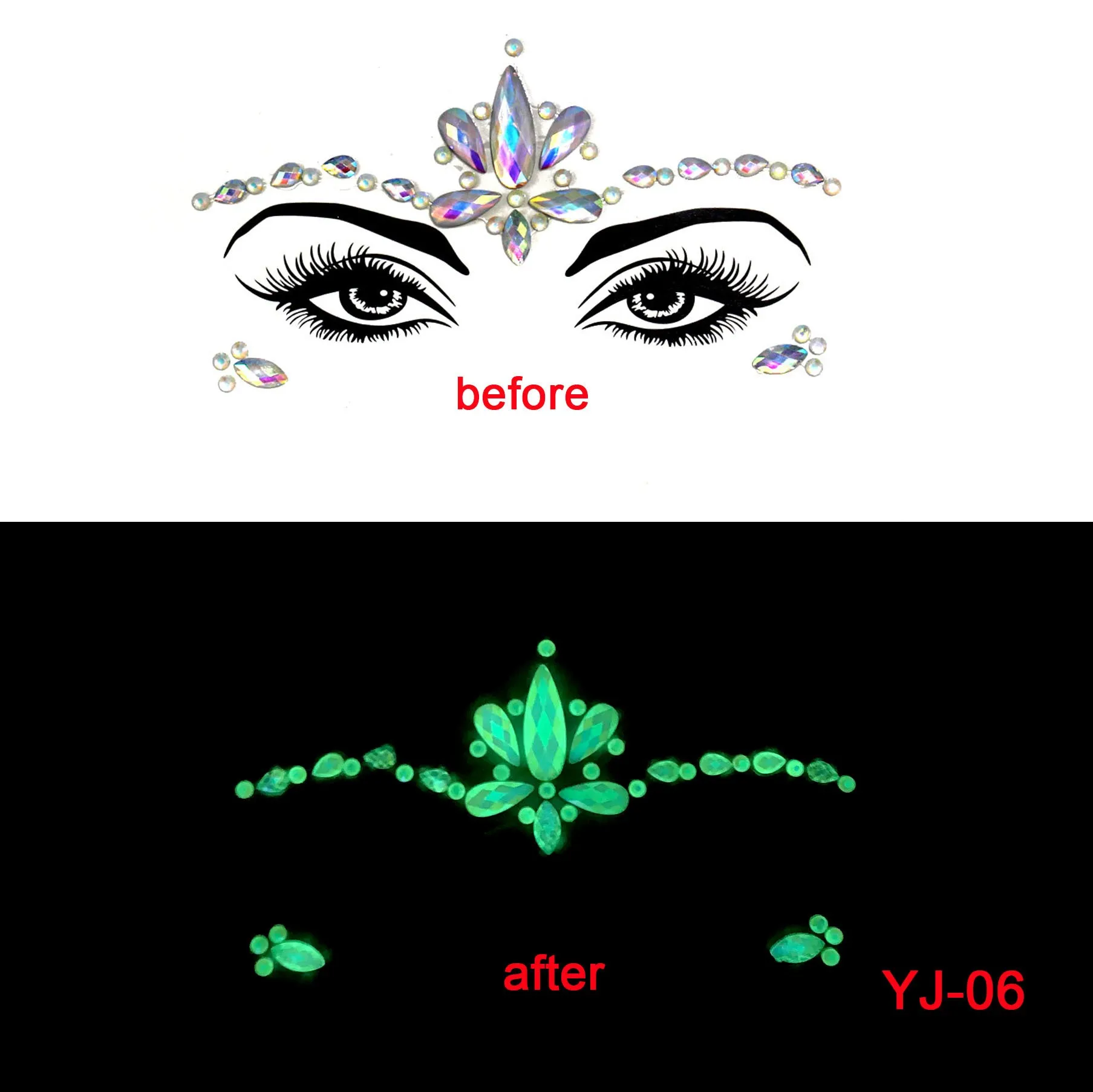 Glow In The Dark  Tattoo Gemstones Face Stickers