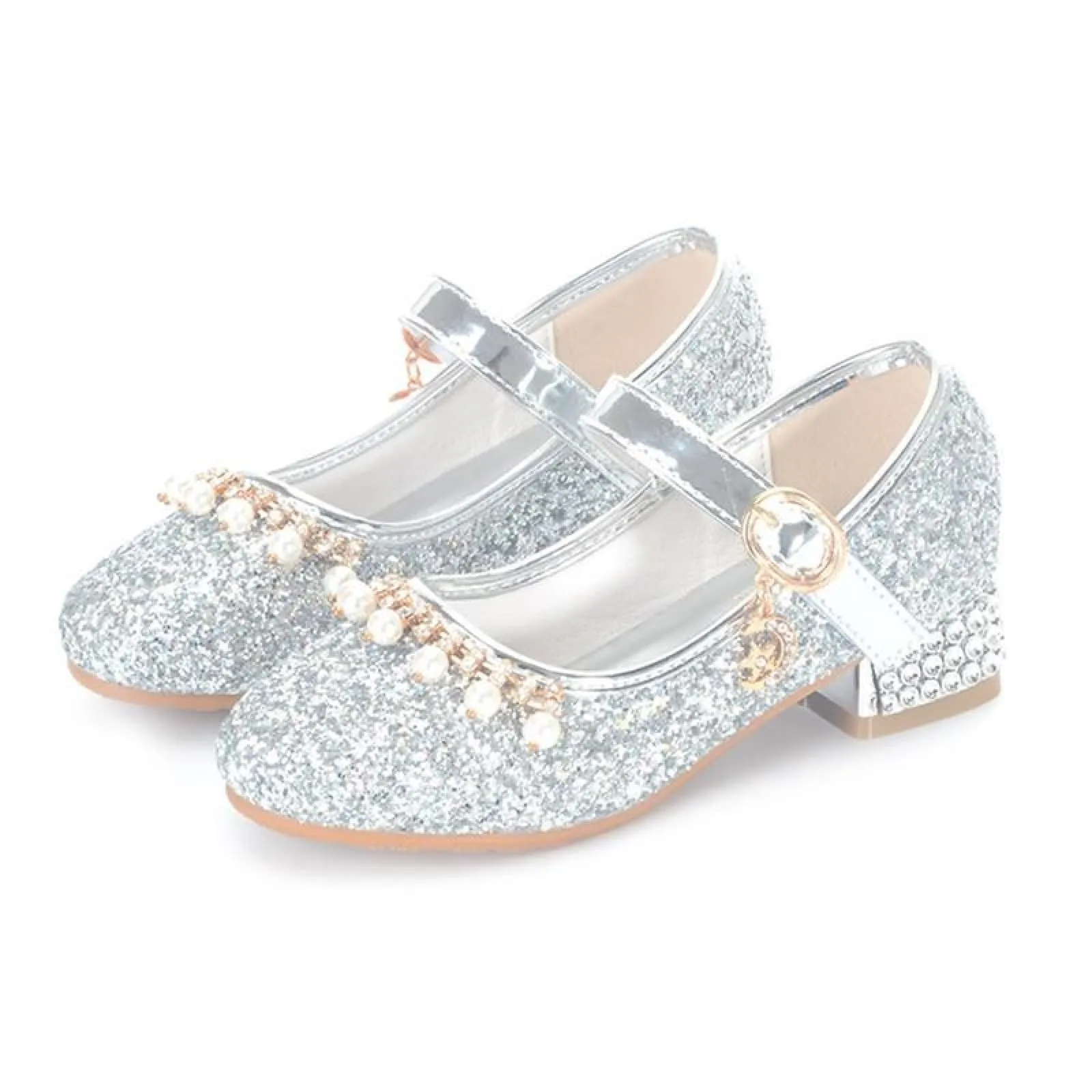 Gold / Silver Sequin Rhinestone Wedding Flower Girl Shoes High Heels Princess Dancing Shoes