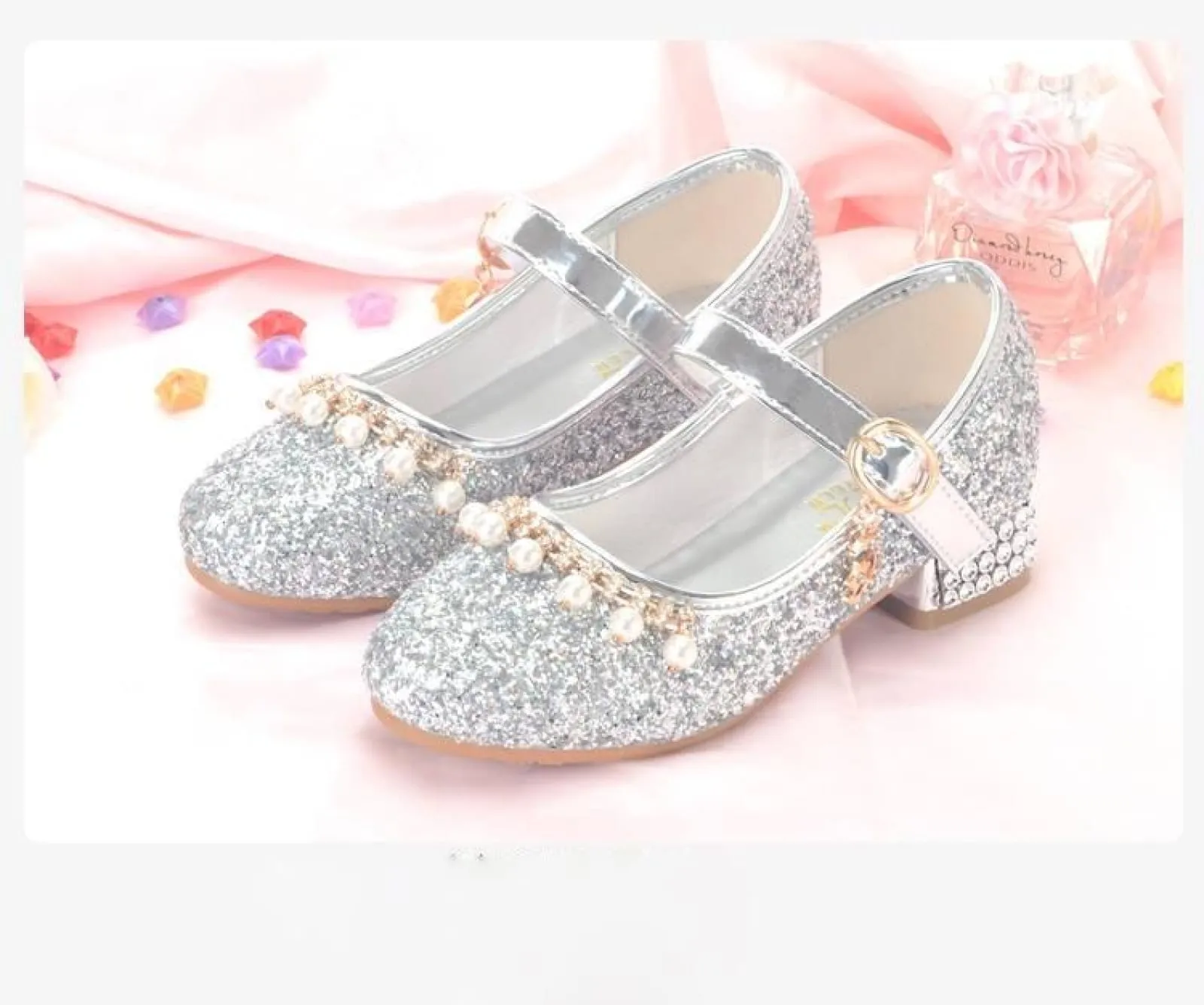 Gold / Silver Sequin Rhinestone Wedding Flower Girl Shoes High Heels Princess Dancing Shoes
