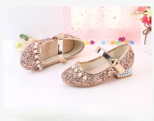 Gold / Silver Sequin Rhinestone Wedding Flower Girl Shoes High Heels Princess Dancing Shoes