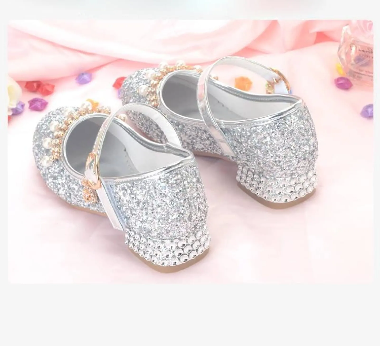 Gold / Silver Sequin Rhinestone Wedding Flower Girl Shoes High Heels Princess Dancing Shoes