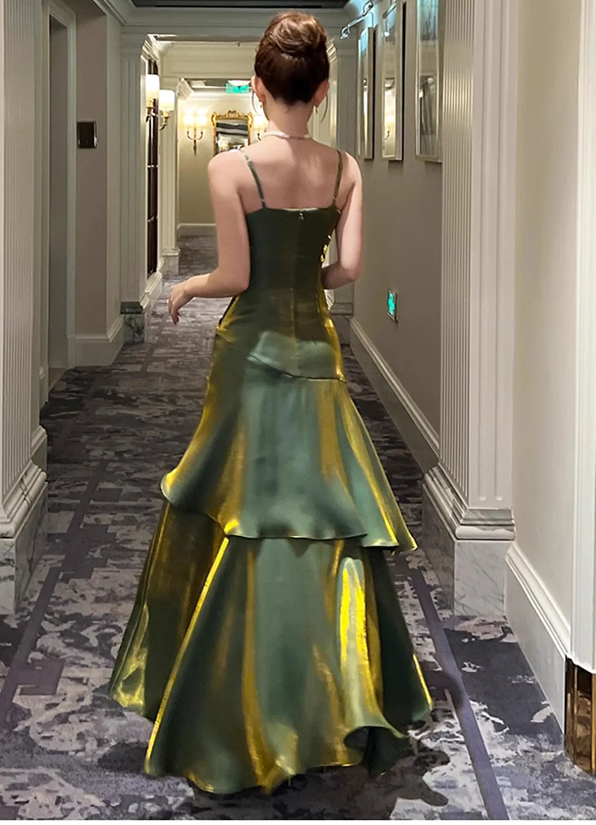 Green Satin Sweetheart Long Party Dress, Green Straps Satin Prom Dress Evening Dress