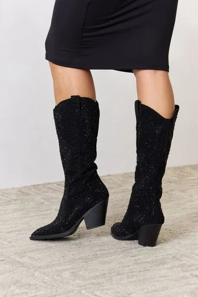 Greer Rhinestone Knee High Cowboy Boots