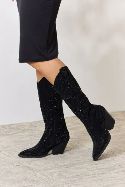 Greer Rhinestone Knee High Cowboy Boots