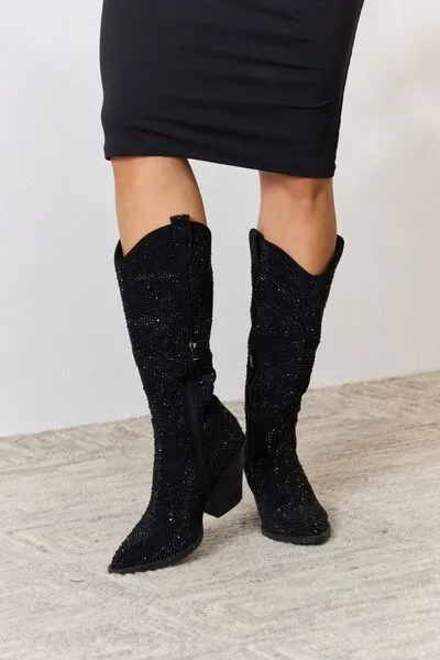 Greer Rhinestone Knee High Cowboy Boots