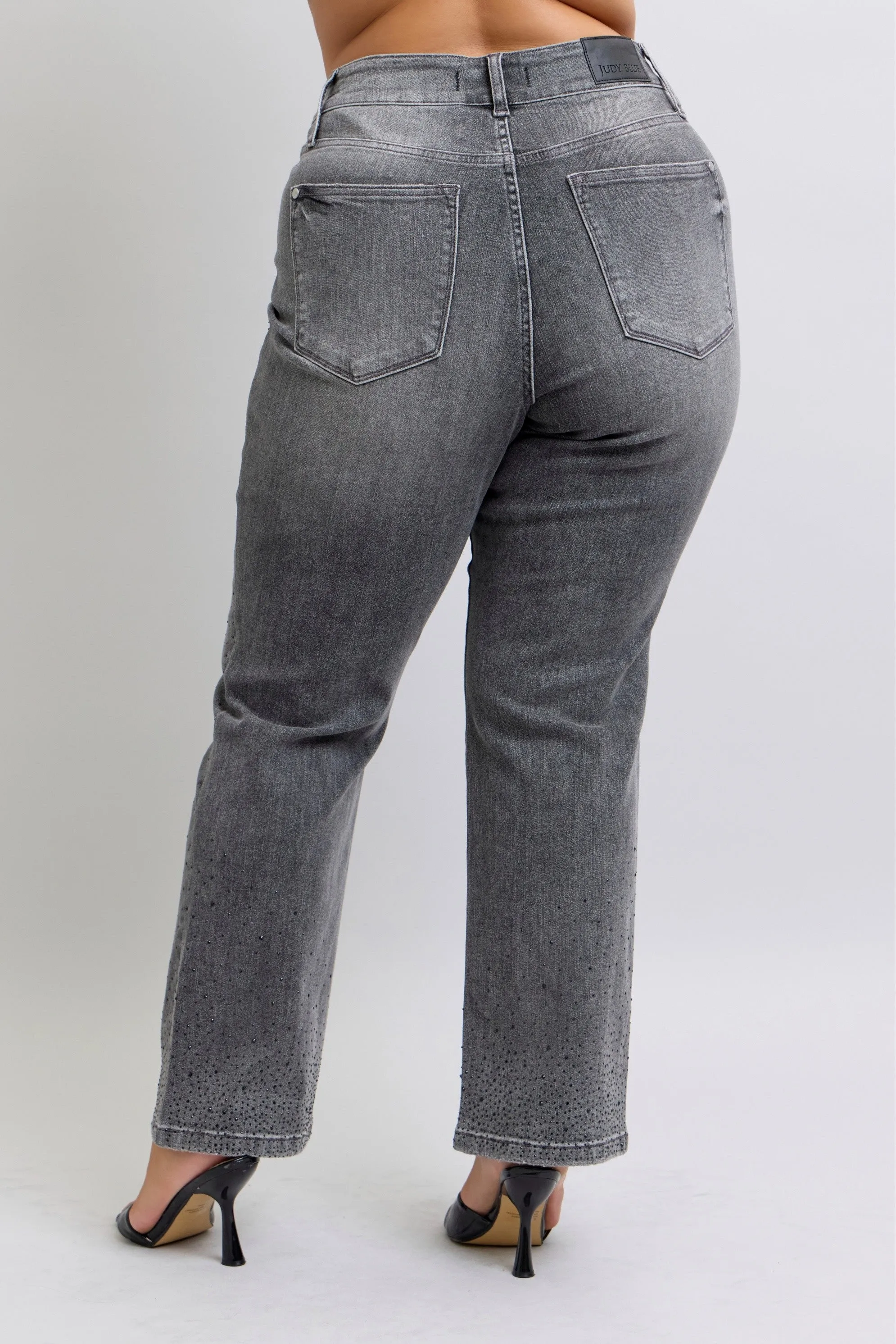 Grey High Waist Rhinestone Straight Judy Blue Jeans 2/11/25 9280