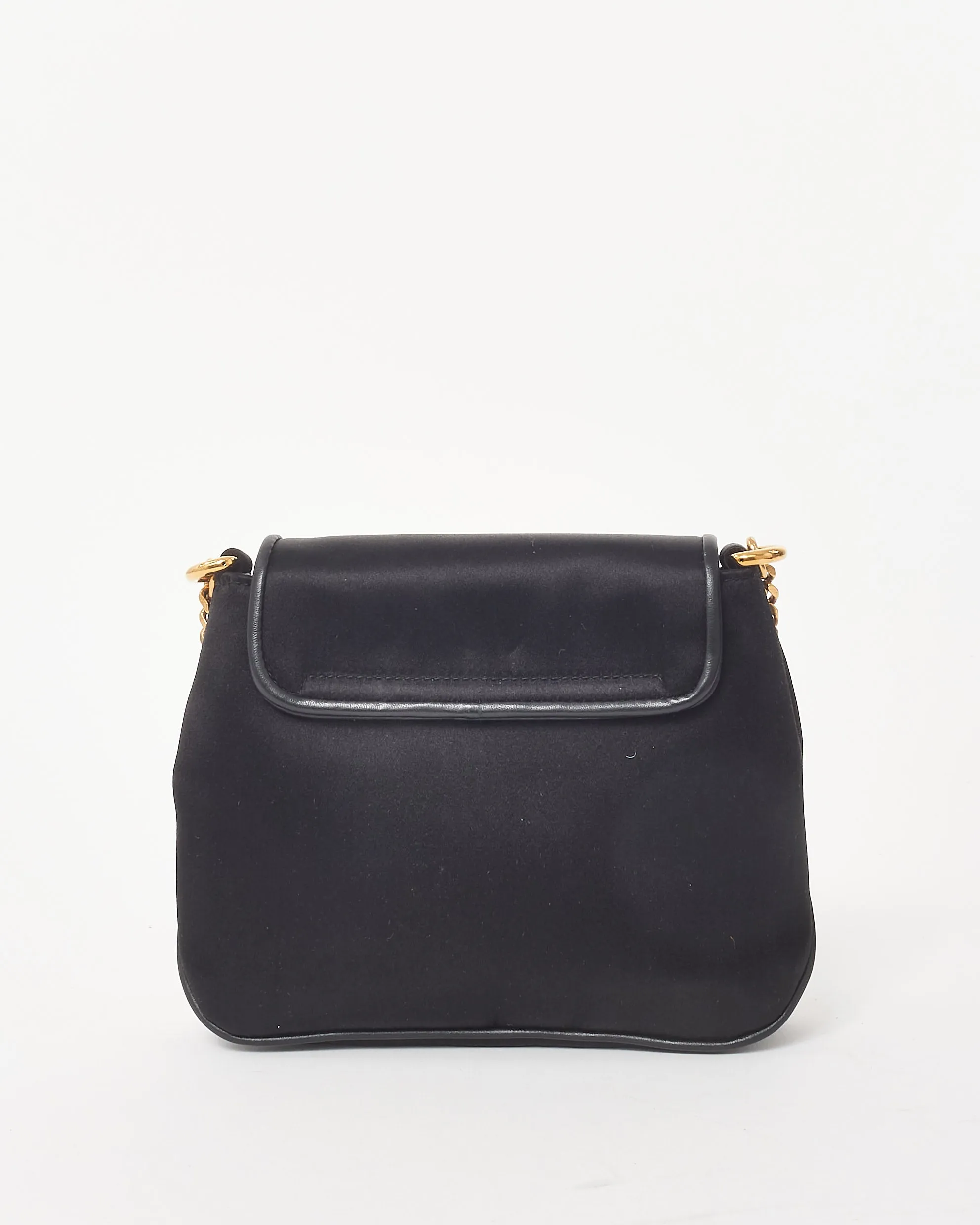 Gucci Black Satin Rhinestone GG 1973 Mini Chain Crossbody Bag