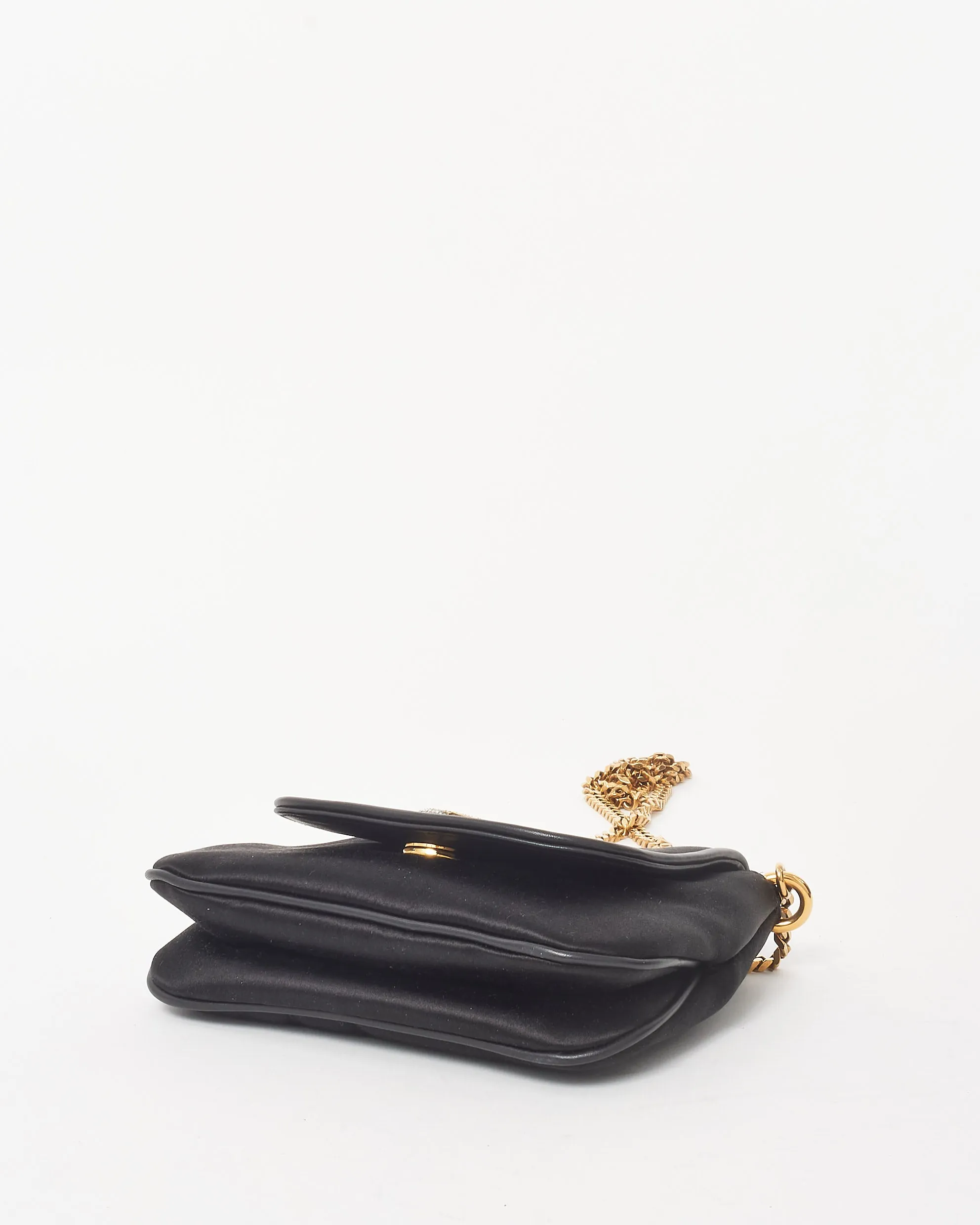 Gucci Black Satin Rhinestone GG 1973 Mini Chain Crossbody Bag