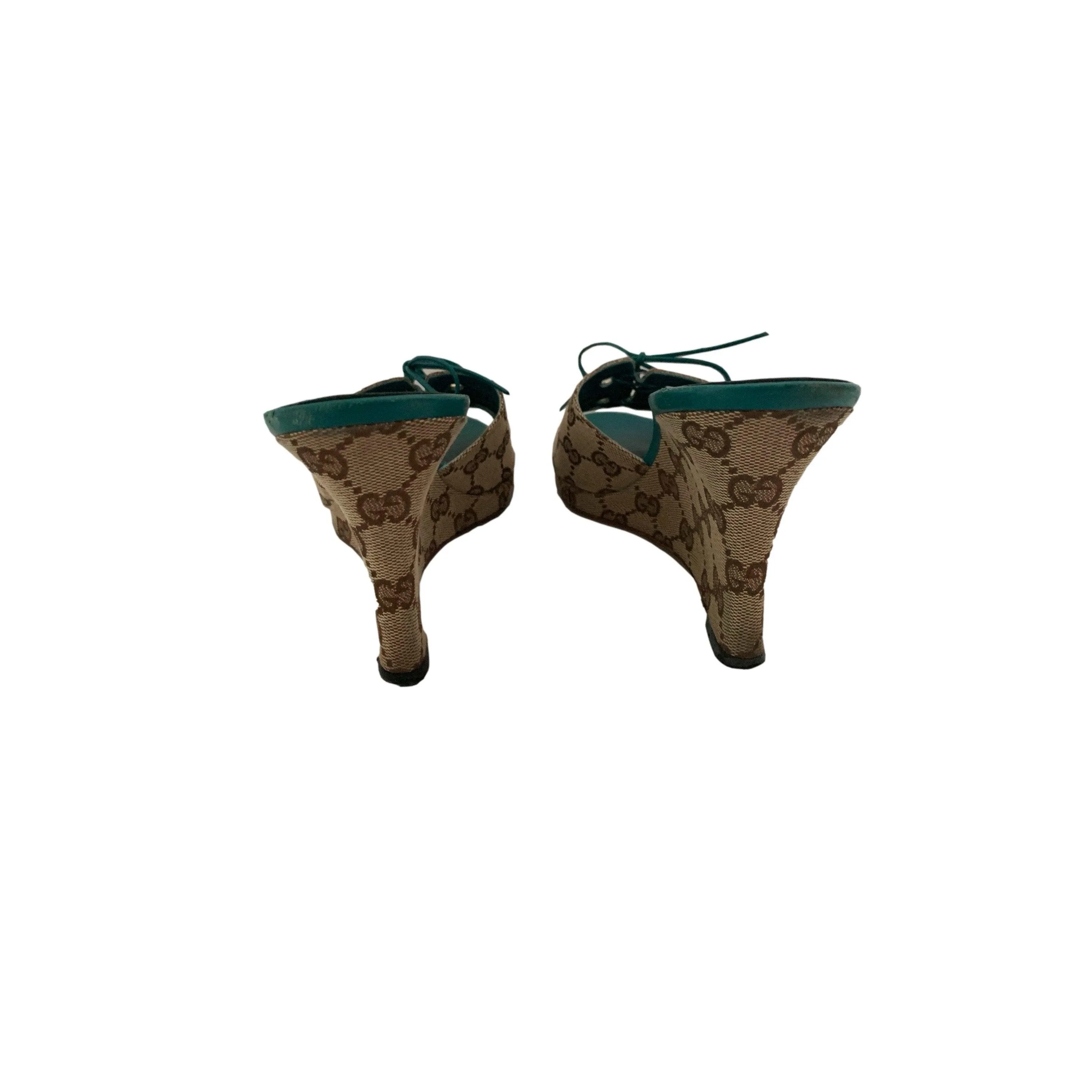 Gucci Teal Laced Up Wedges