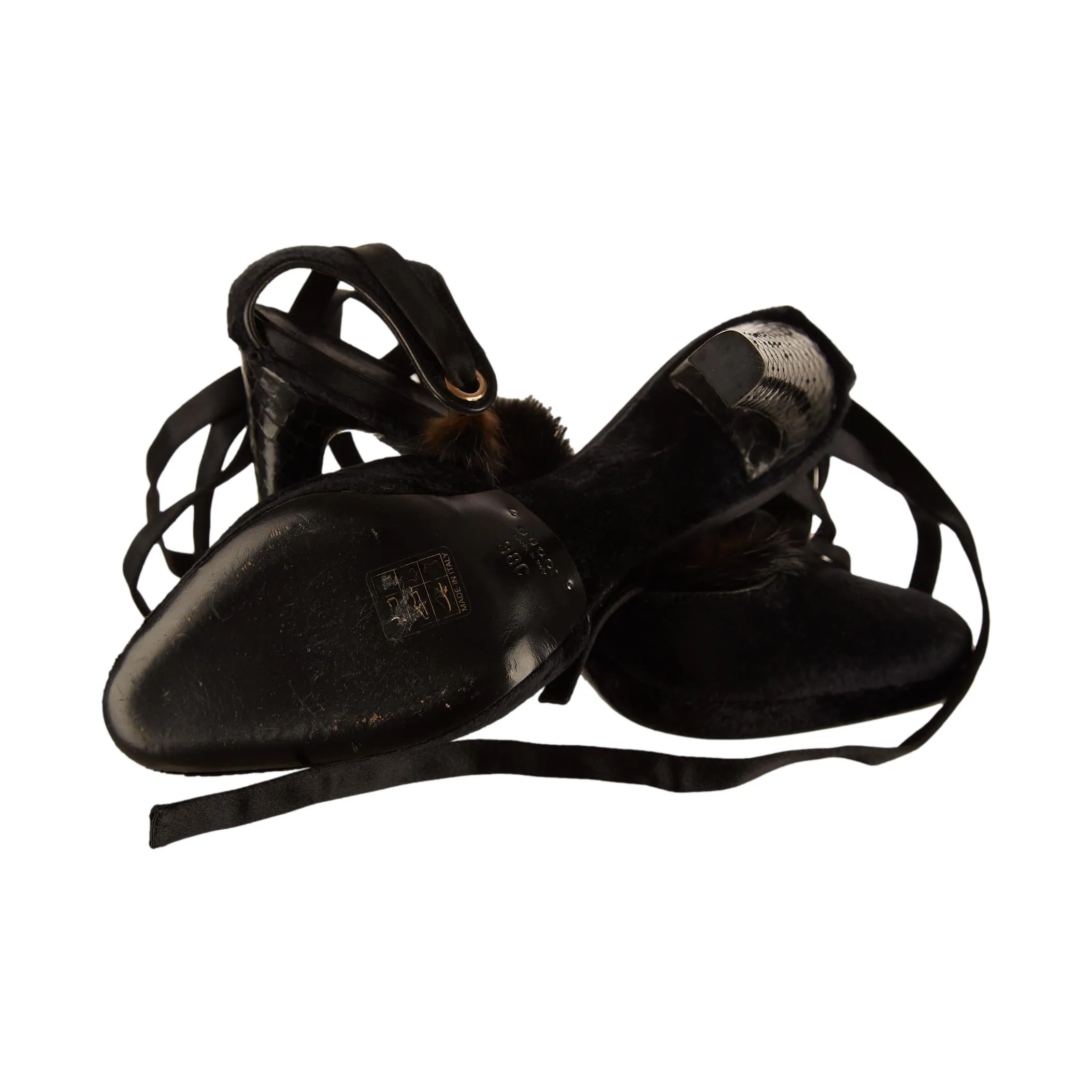 Gucci Tom Ford Black Velvet Wrap Heels
