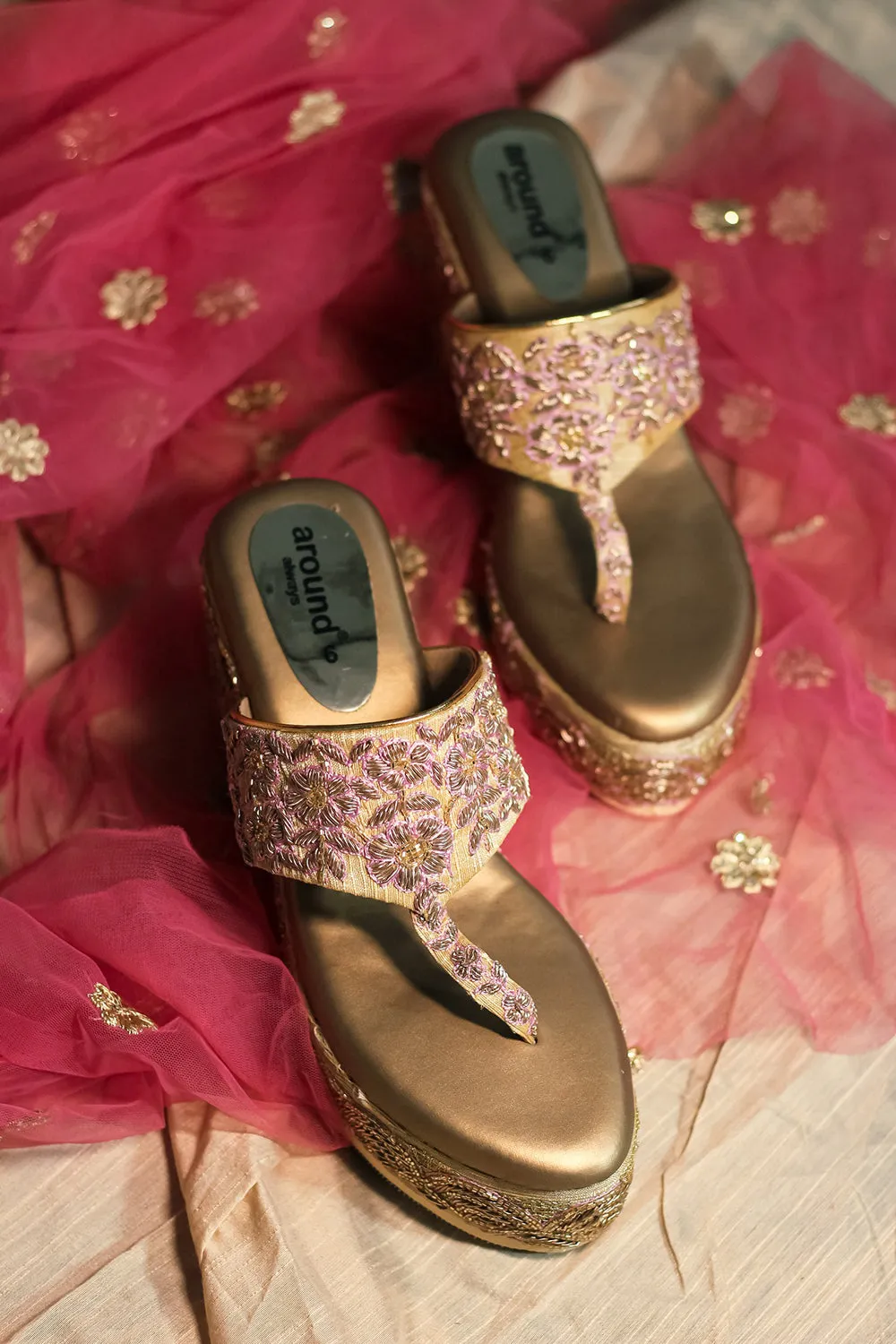 Hand Embroidered Gold Wedges