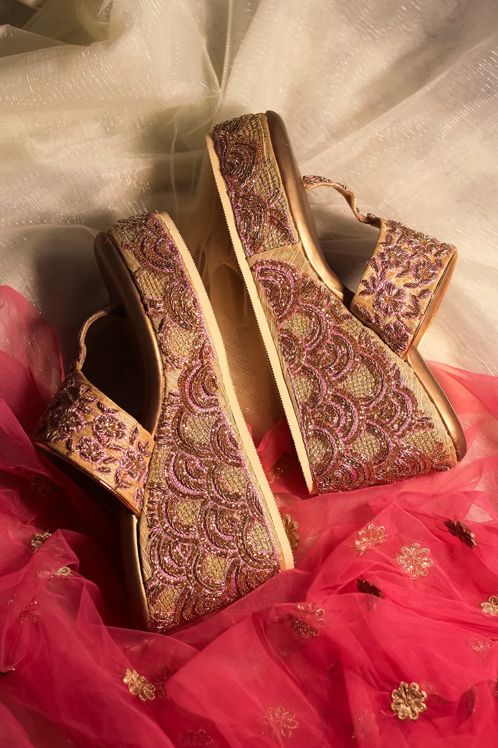 Hand Embroidered Gold Wedges