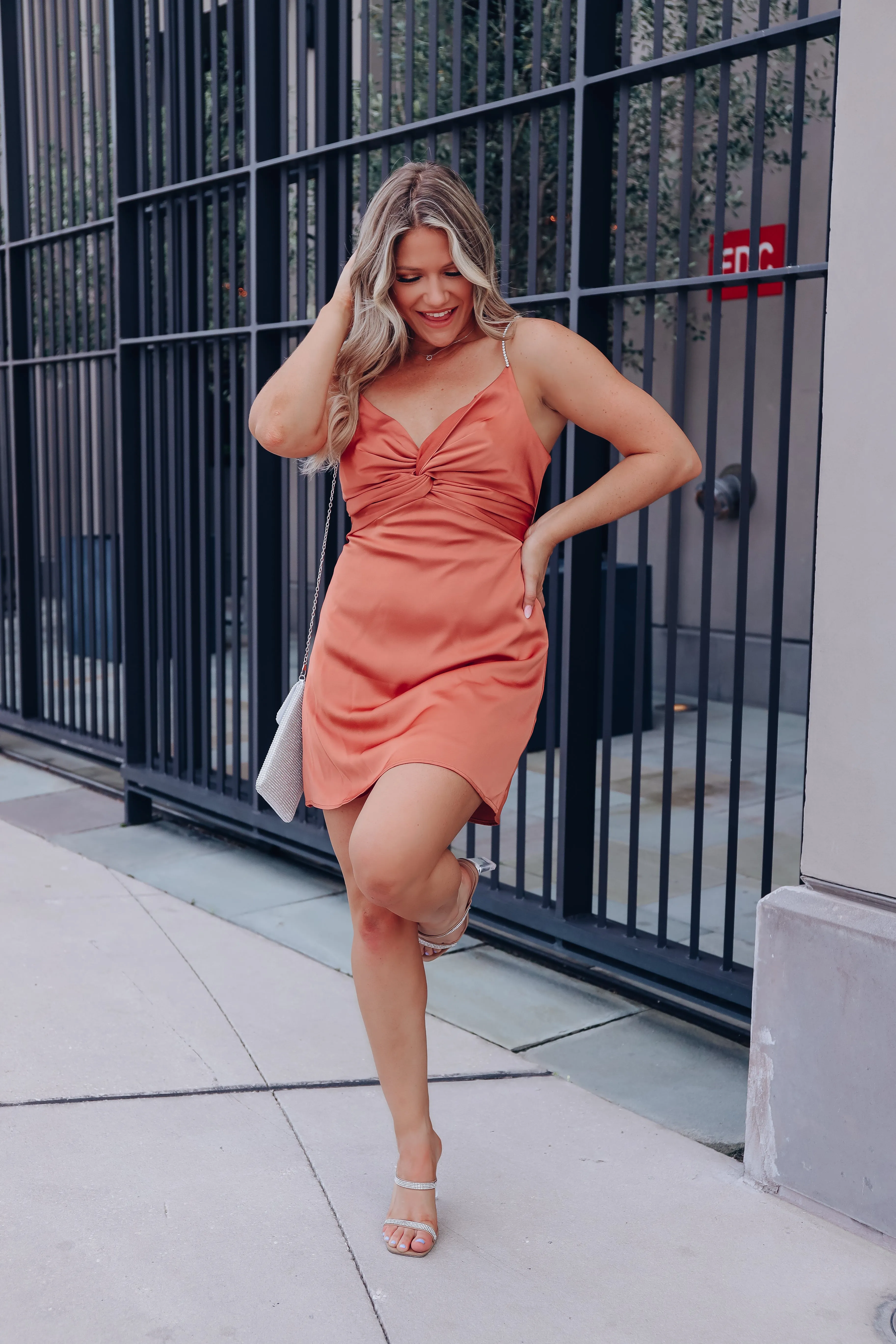 Heiress Rhinestone Strap Mini Dress - Rust