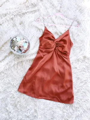 Heiress Rhinestone Strap Mini Dress - Rust