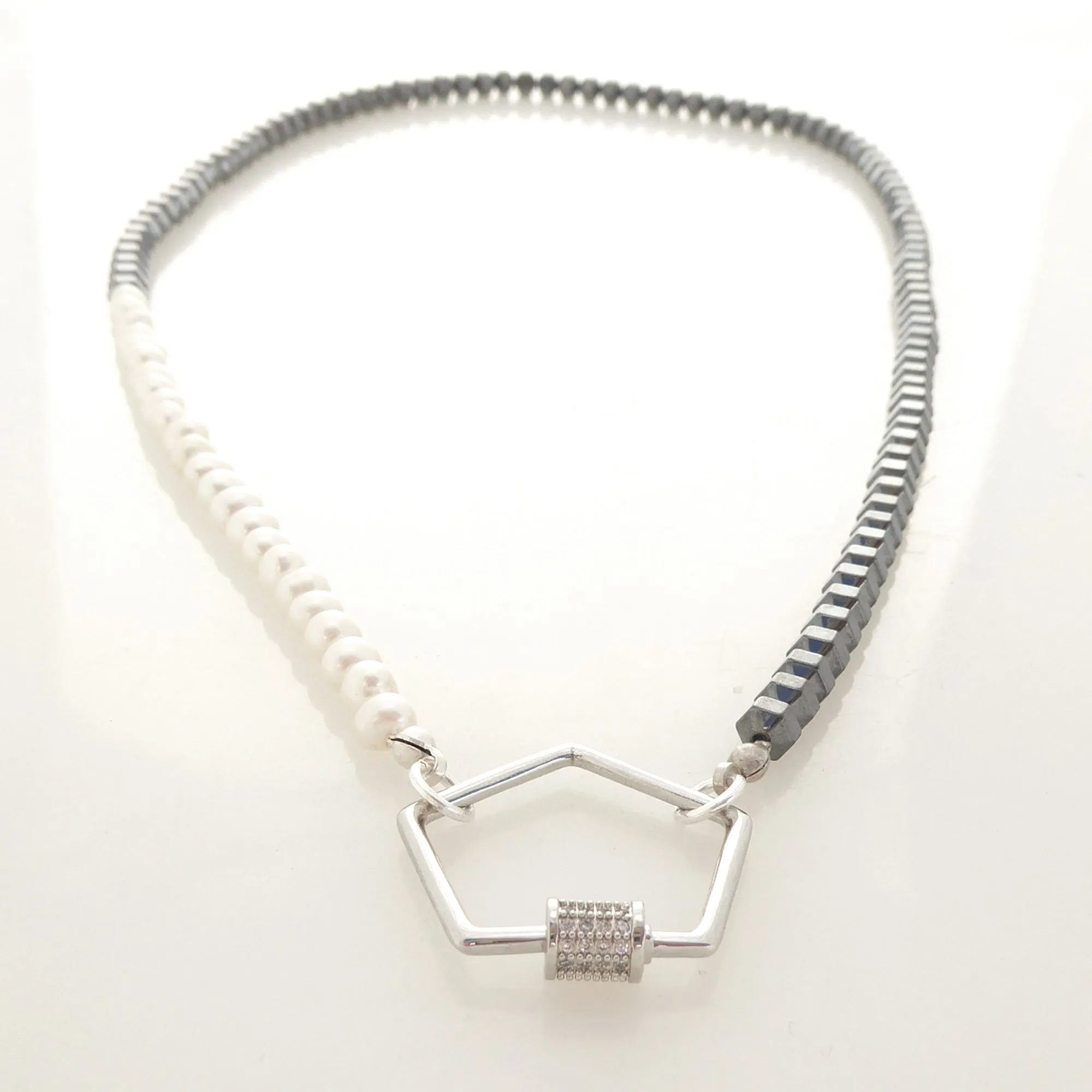 Hematite and pearl necklace