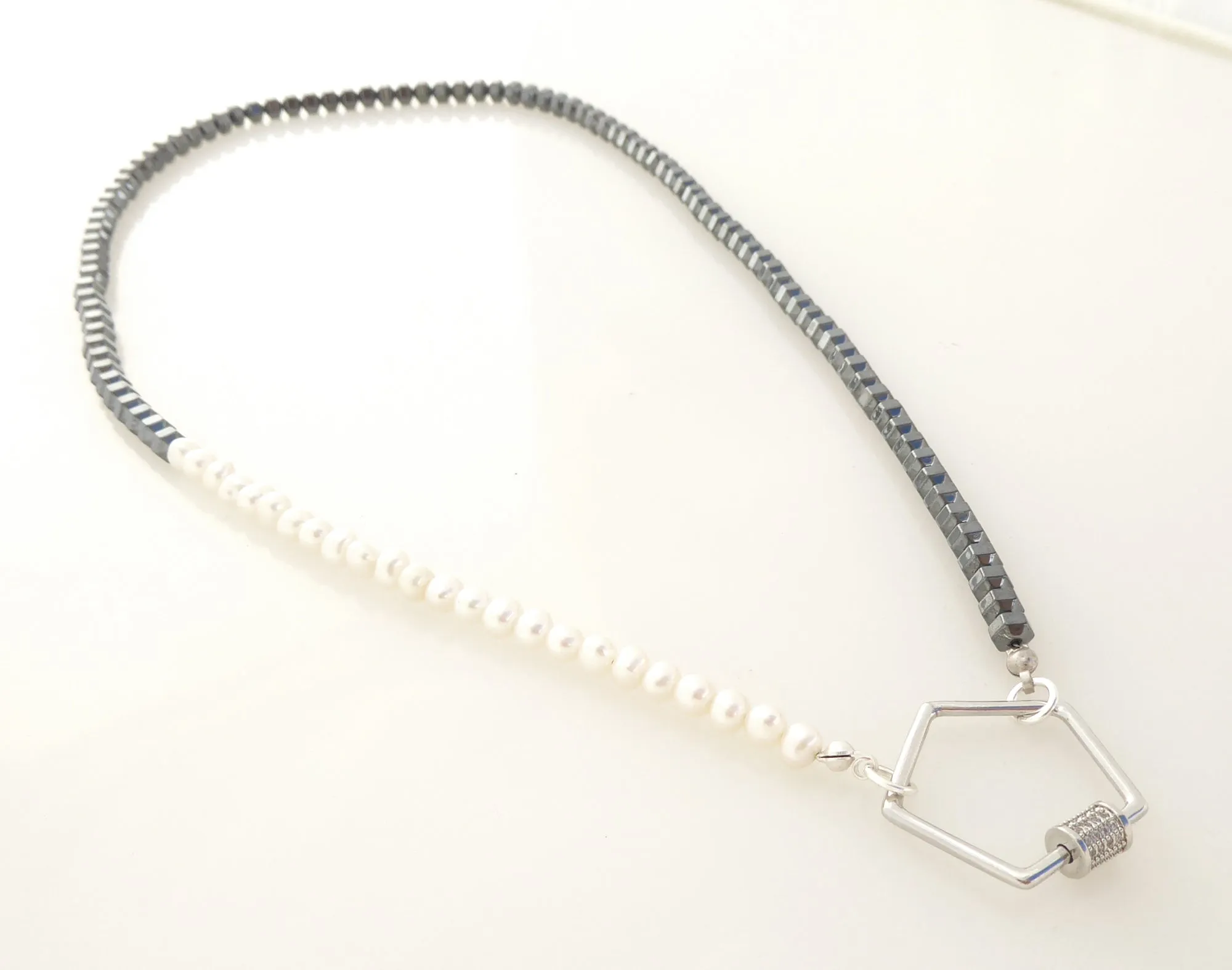 Hematite and pearl necklace