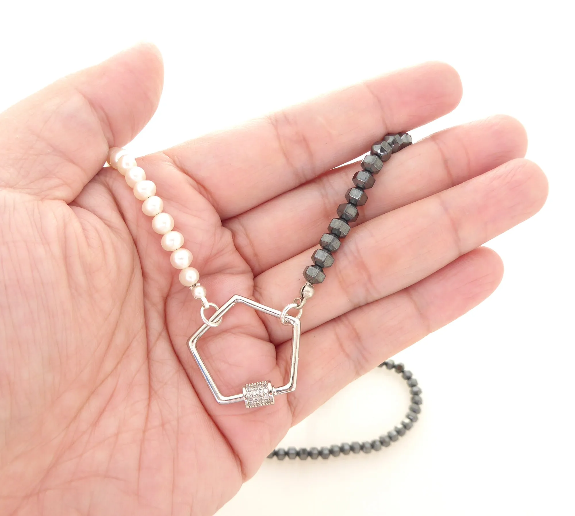 Hematite and pearl necklace