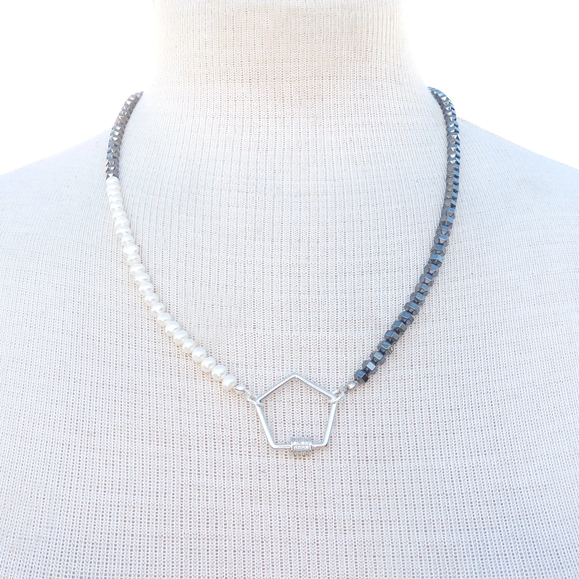 Hematite and pearl necklace